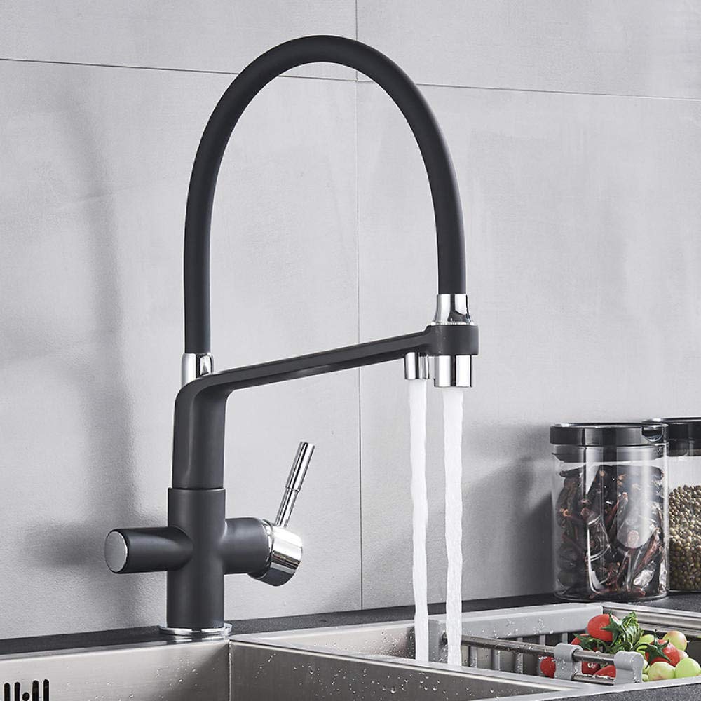 Premium Matte Black Kitchen Sink Faucet with Pure Water Filter - Dual Handle Hot & Cold Water Mixer Tap for Bathroom and Kitchen - Perfect for Cooking, Washing Dishes, and Drinking Filtered Water