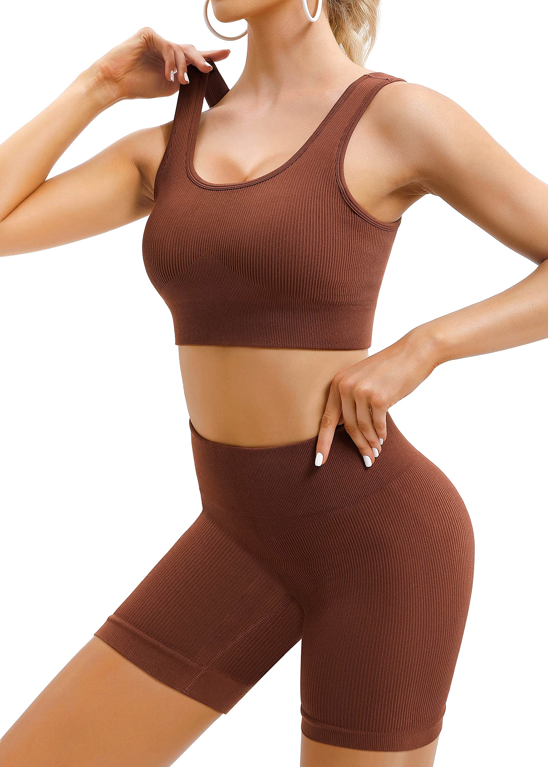 IUGA Women's 2-Piece Workout Set - High Waist Yoga Leggings & Ribbed Crop Top for Gym, Running & Fitness | Breathable Activewear Outfit for Women