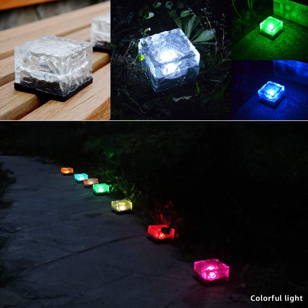 2 Pack Solar Brick Lights - Waterproof LED Garden Lights for Outdoor Pathway, Yard, Patio, and Landscape Decoration - Solar Powered Ice Cube Design for Nighttime Illumination - Perfect for Walkways, Driveways, and Garden Borders