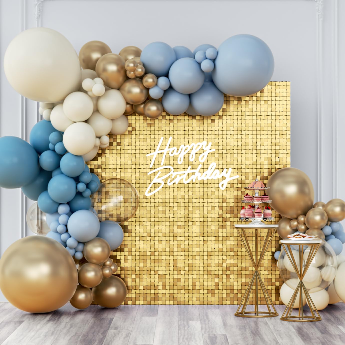 Shimmer Gold Sequin Wall Backdrop Panel - 12 Pack for Wedding, Anniversary, Birthday Party Decor | Elegant Event Backdrop for Photo Booths, Stage Background & Home Decor