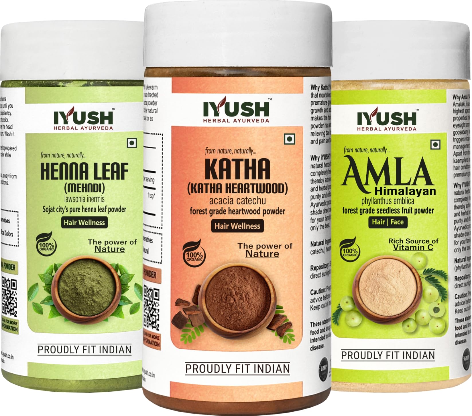 IYUSH Herbal Ayurveda Amla Powder with Katha Powder for Hair Growth & Henna Powder for Natural Hair Color – 300g | Organic Hair Treatment for Dry, Frizzy Hair | Hair Volume Booster & Deep Conditioning Mask | Perfect for DIY Hair Care, Ayurvedic Treatments & Natural Hair Coloring at Home