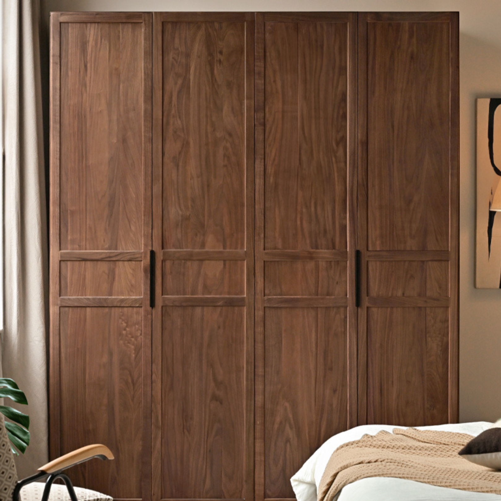 Modern Solid Black Walnut Wood Wardrobe - Stylish & Minimalist Closet Organizer for Bedroom, Walk-in Closet, or Guest Room Storage