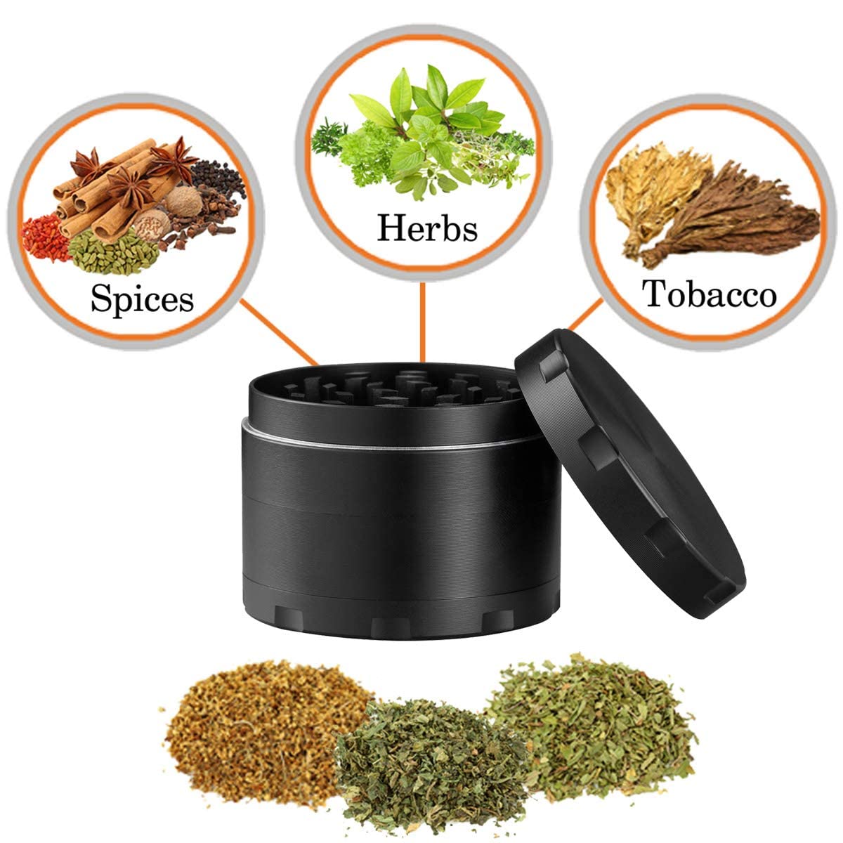 Premium 4-Piece Titanium Zinc Alloy Spice Grinder with Diamond-Shaped Teeth & Pollen Catcher - 2 Inch Black Herb Grinder for Tobacco, Spices, and Herbs - Perfect for Cooking, Baking, and DIY Blends