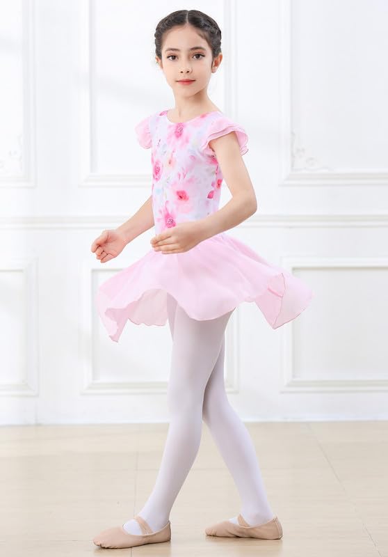 DIPUG Girls Ballet Leotard with Skirt - Toddler Dance Leotards with Flutter Sleeves & Criss-Cross Back - Perfect for Ballet Class, Recitals & Dance Performances