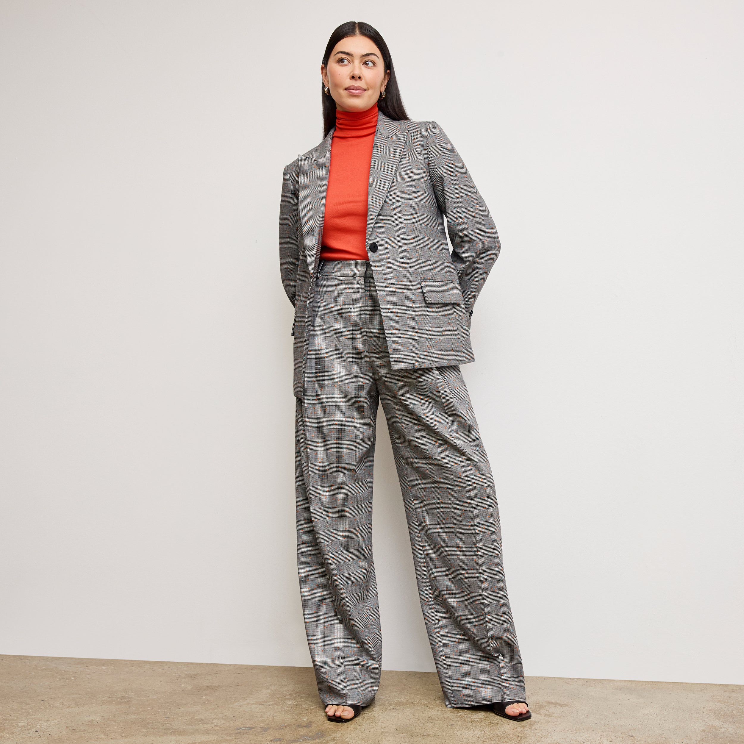 Rina Sculptural Pants - Sharkskin Mixed Check High Waist Trousers for Women | Perfect for Office, Casual Wear & Night Out