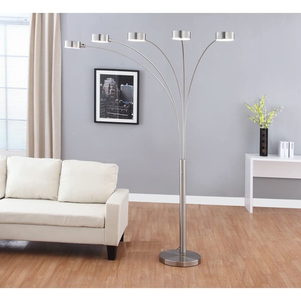Artiva USA Micah Plus Modern LED 5-Arched Satin Nickel Floor Lamp with Dimmer - 88