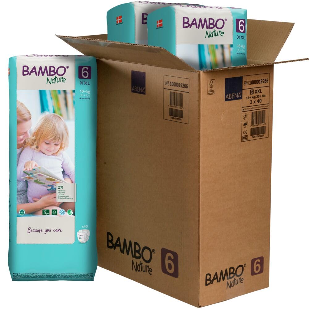 Bambo Nature Premium Eco-Friendly Baby Diapers - Super Absorbent Leak Protection, Hypoallergenic & Comfortable for Sensitive Skin - Perfect for Daycare, Travel & Overnight Use