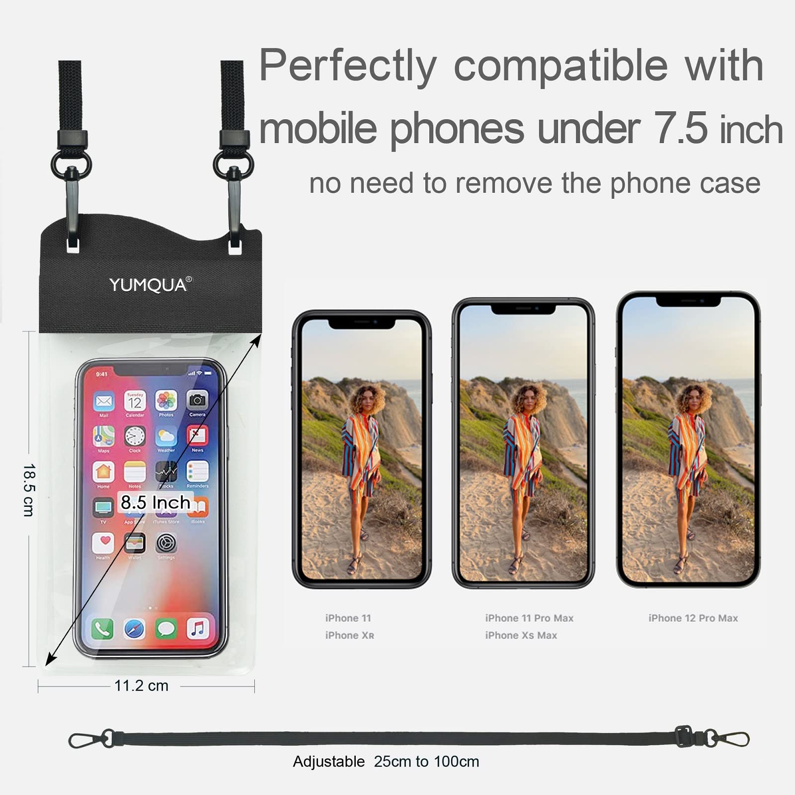 2 Pack Large IPX8 Waterproof Phone Pouch - Dry Bag Case Compatible with iPhone 15/14/13/12/11 Pro Max, Galaxy S23/S22/S20+, Pixel 4 XL (Up to 7.5
