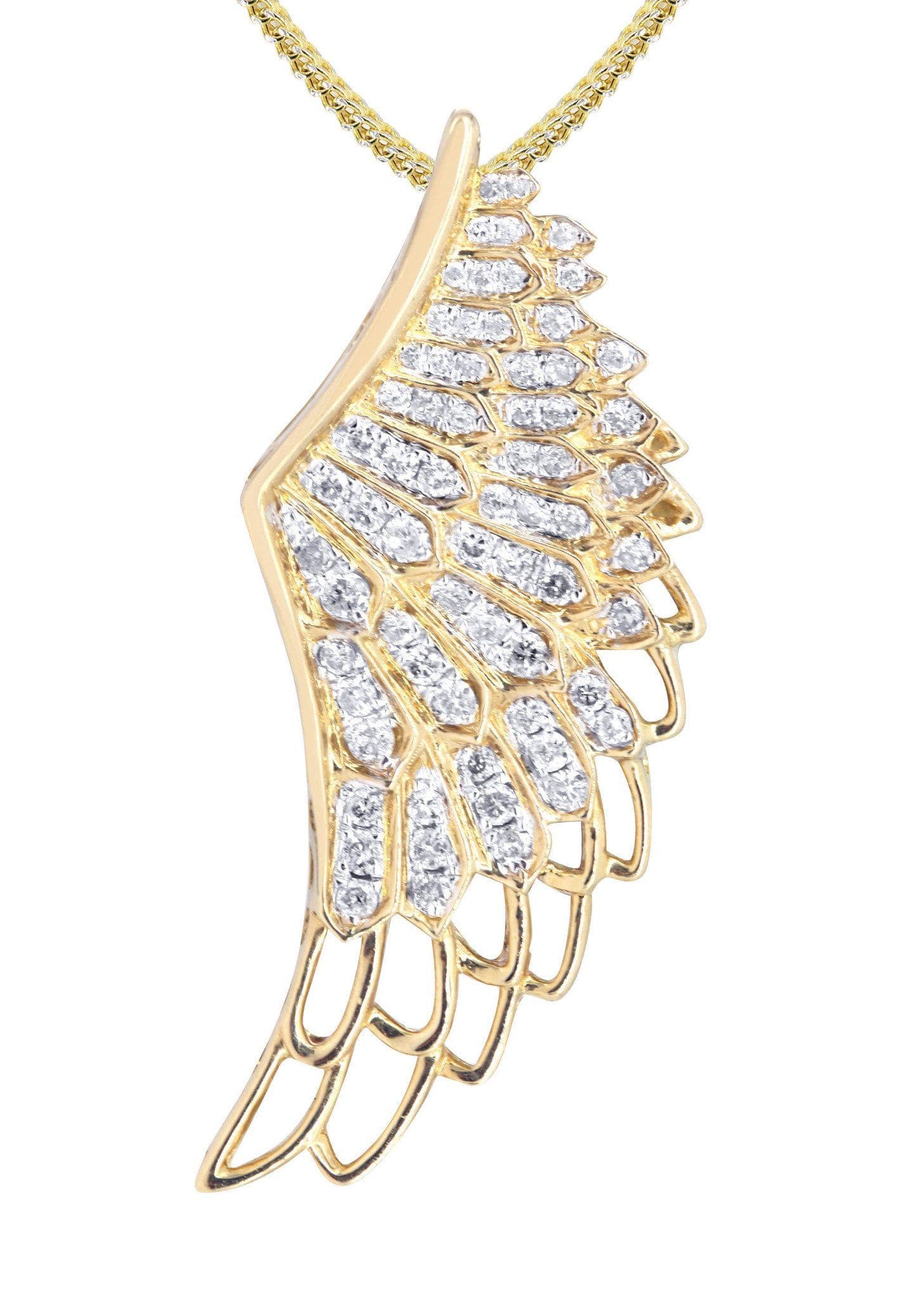 10K Yellow Gold Angel Wing Diamond Necklace - 0.82 Carats | Elegant Pendant for Women, Gift for Her, Birthday, Anniversary, Valentine's Day Jewelry
