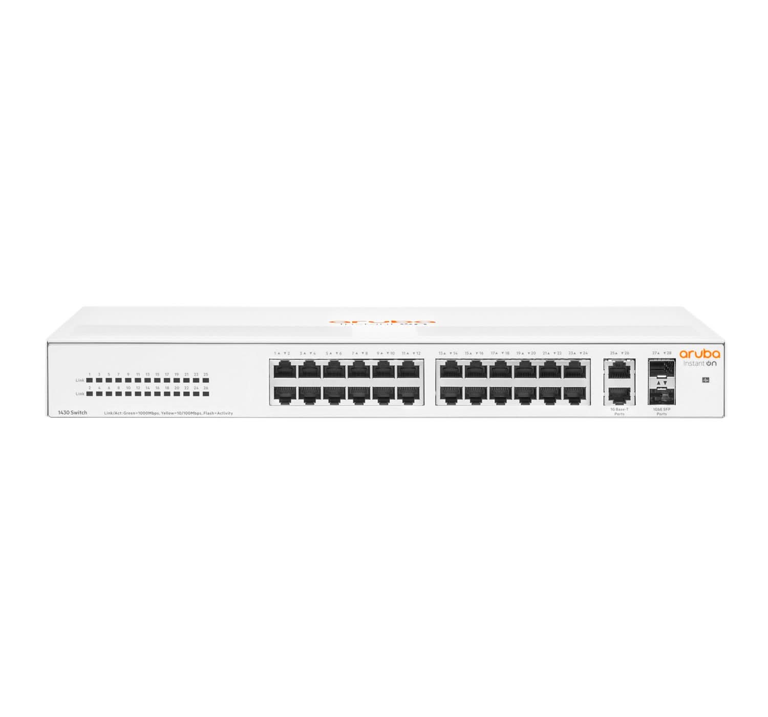 Aruba Instant On 1430 26G 2SFP Unmanaged L2 Gigabit Ethernet Switch (10/100/1000) 1U Rack Mount - R8R50A#ABA - Ideal for Small Business Networks & Home Office Setup