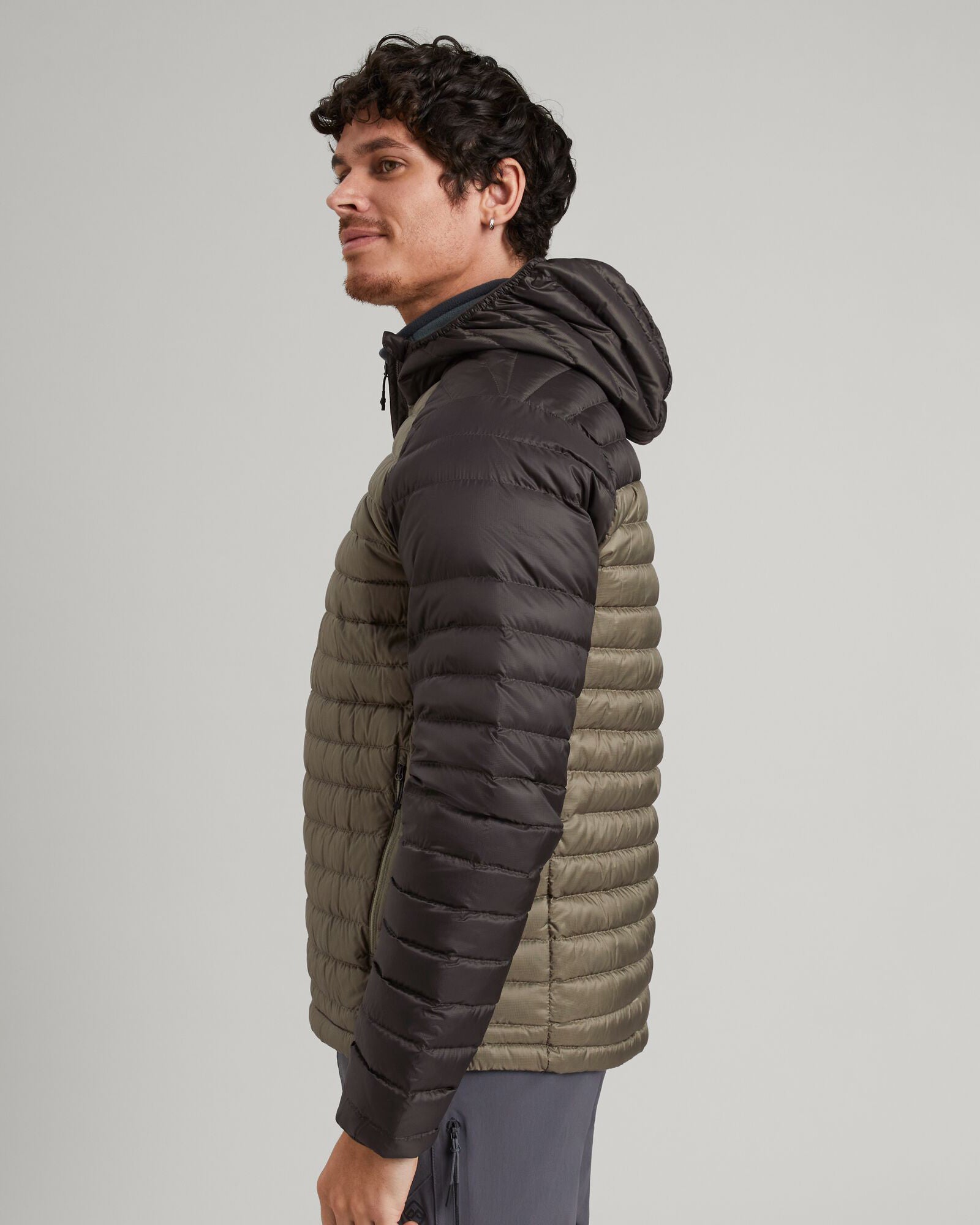 Men's Heli R Hooded Down Jacket - Lightweight Winter Coat for Outdoor Activities, Waterproof & Windproof, Beech/Dark Moss - Perfect for Hiking, Skiing & Cold Weather Adventures