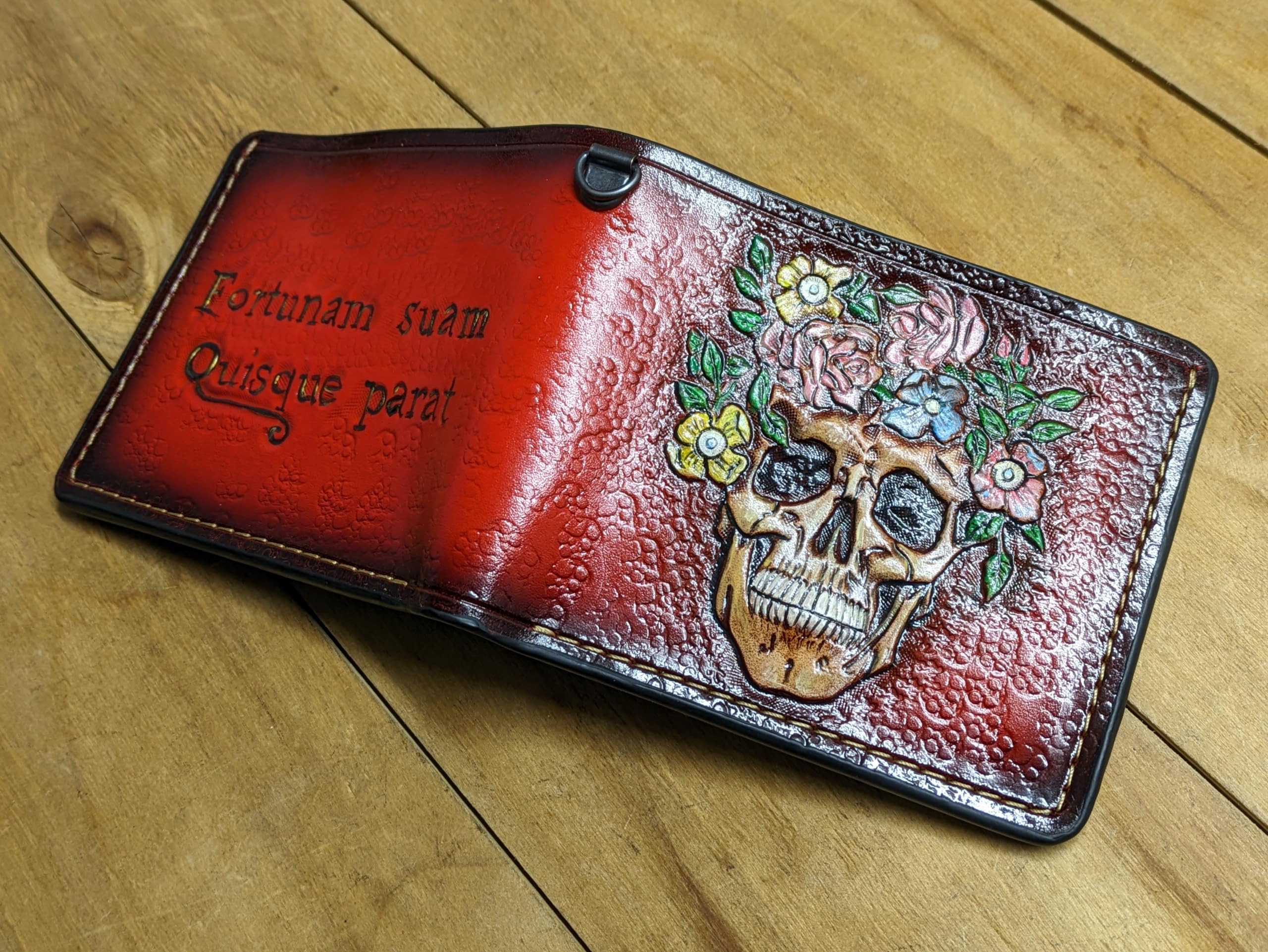 3D Carved Genuine Leather Men's Wallet with Skull & Floral Design - Handmade Biker Wallet, Custom Personalized Gift for Men - Perfect for Motorcycle Riders, Everyday Carry & Unique Gifting