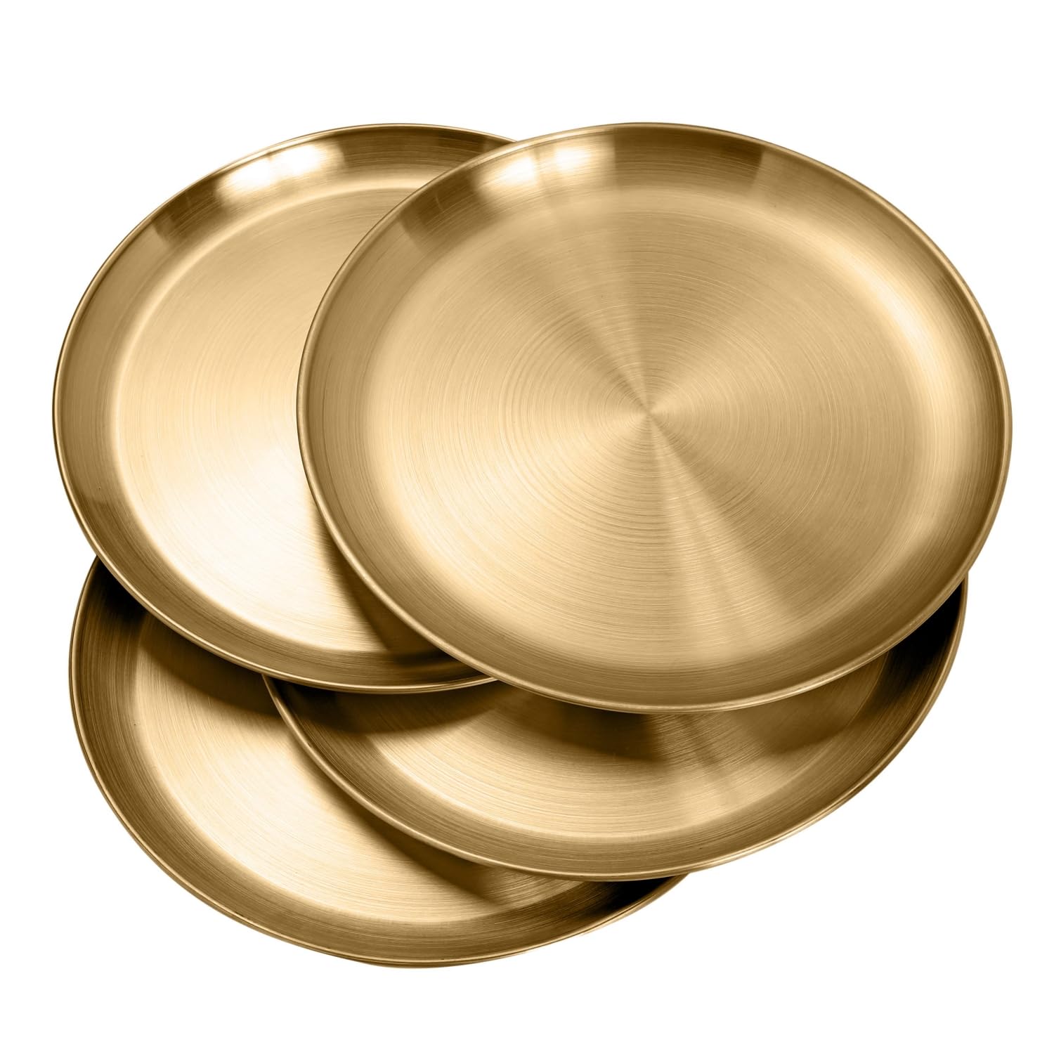 Stainless Steel 304 Gold Dinner Plates 10inch 4Pcs - Unbreakable for BBQ, Camping & Party