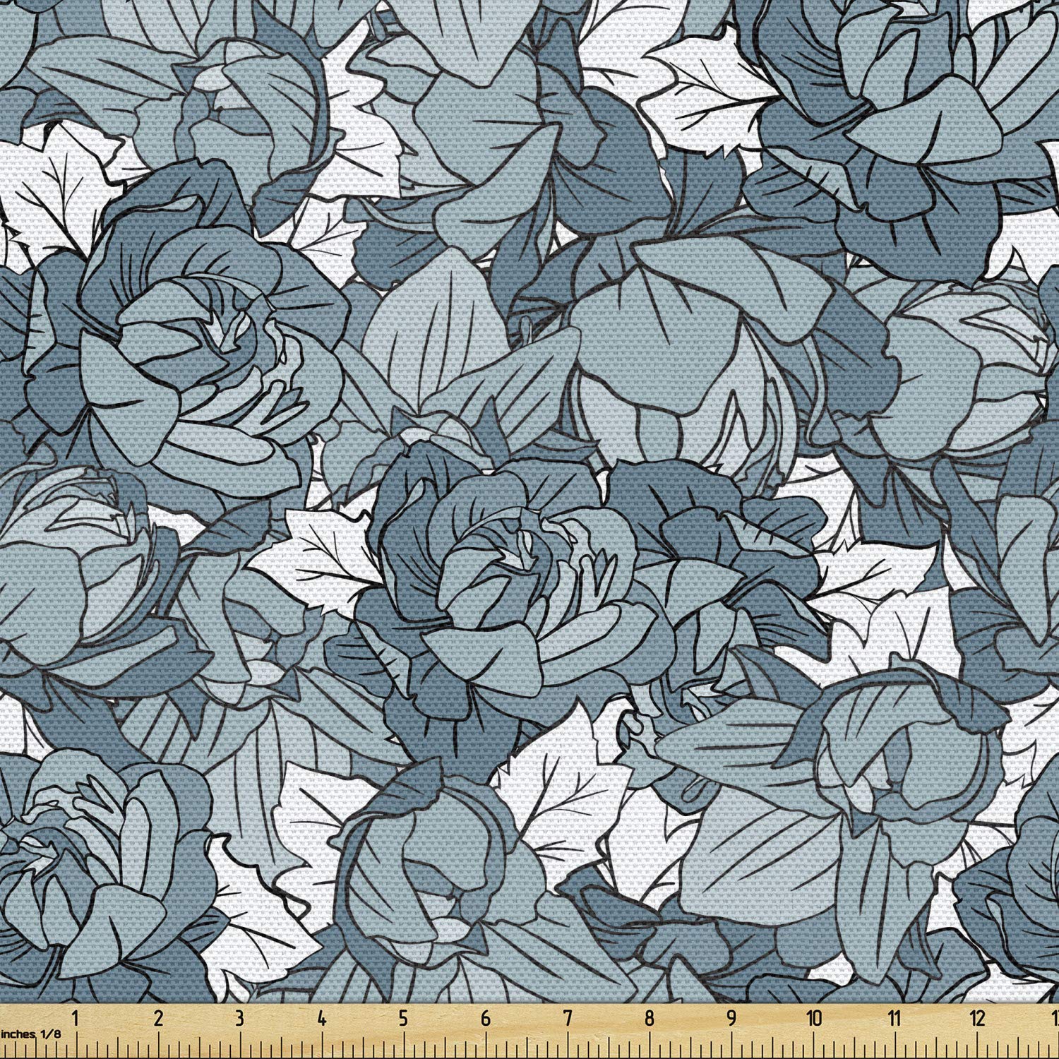 Ambesonne Floral Fabric by The Yard - Hand Drawn Botanical Spring Design in Slate Blue & White - Upholstery & Home Decor Fabric for Sofa, Curtains, Pillows - Perfect for Living Room, Bedroom Decor