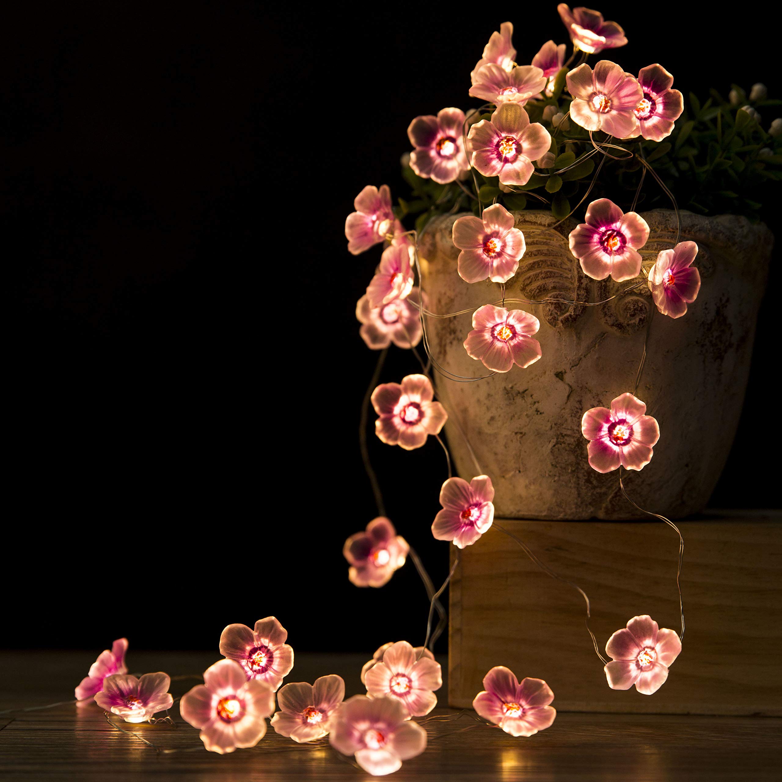 Pink Cherry Blossom Fairy String Lights - 10ft 30 LED Battery Operated Flower Lights for Bedroom, Garden, Wedding & Party Decor | Indoor Outdoor Christmas, Spring & Kids Room Decoration | Romantic Ambiance Lighting for Special Occasions