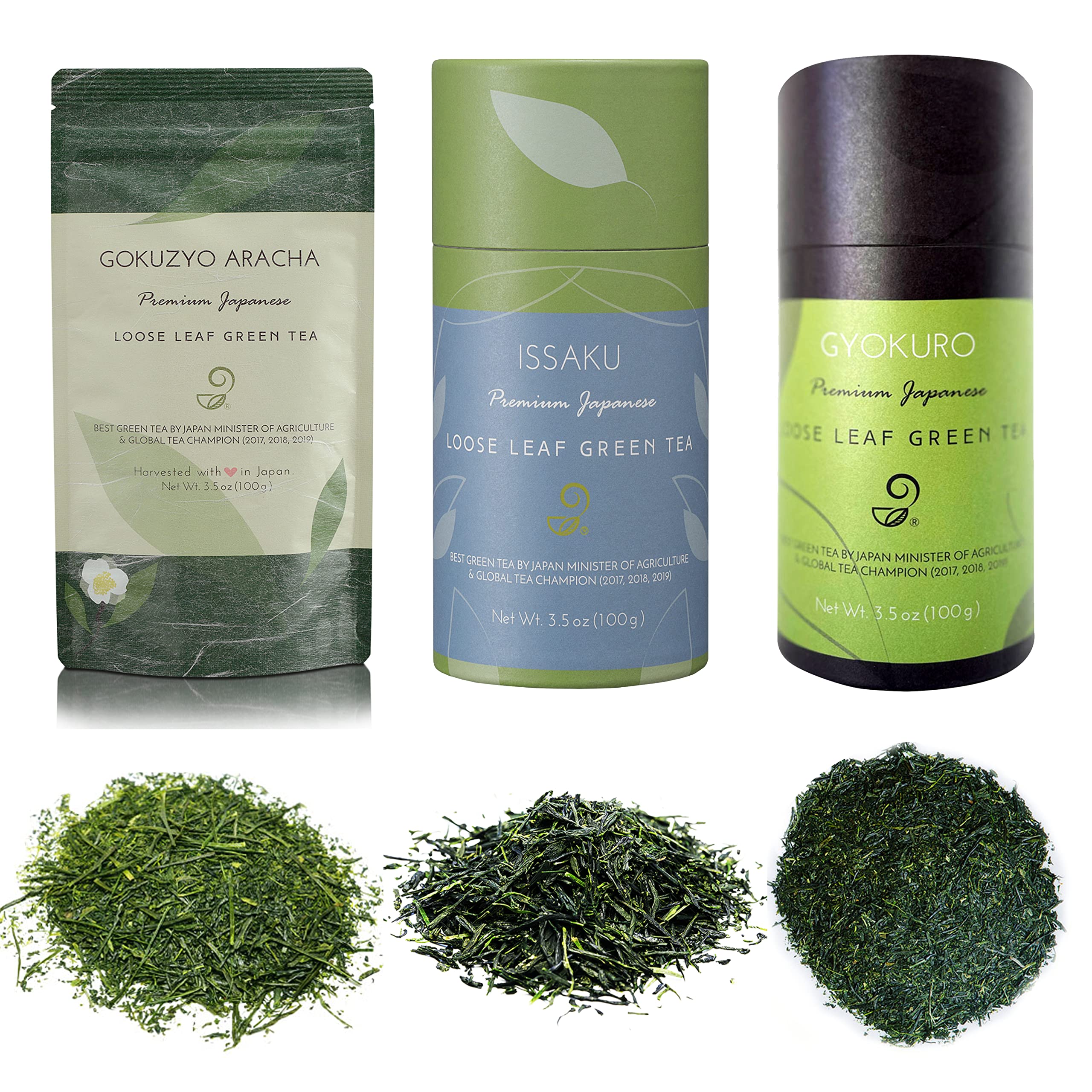 Premium Japanese Green Tea Set - Gyokuro, Issaku & Gokuzyo Aracha Loose Leaf Tea | Single Origin, All-Natural, Non-GMO, Sugar-Free | Perfect for Tea Ceremonies, Gifts & Daily Relaxation