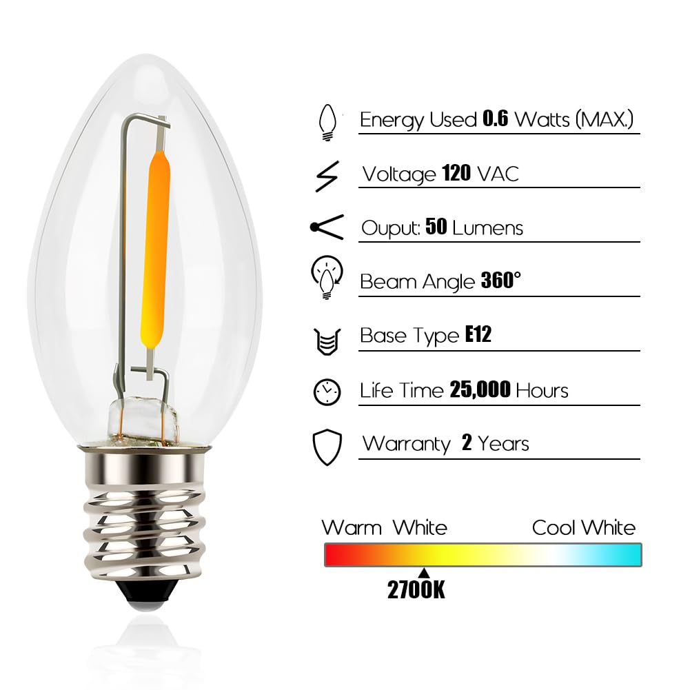 Emotionlite C7 LED Candelabra Light Bulbs - 4W 5W 6W 7W Equivalent, E12 Base, Warm White 2700K, Clear Glass - 4 Pack for Chandeliers, Night Lights & Decorative Lighting