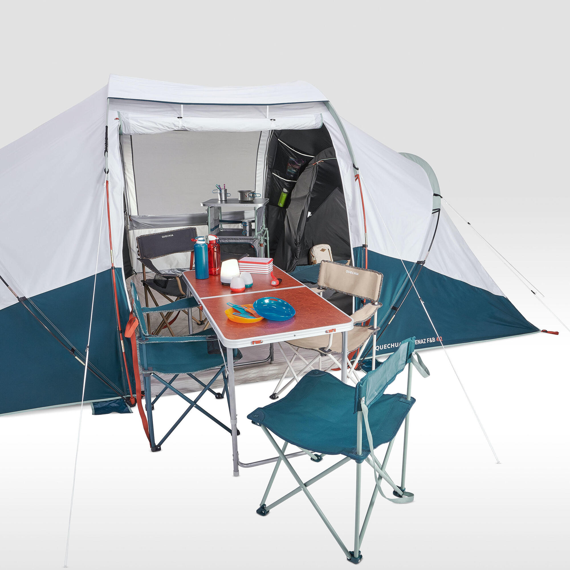 Quechua Arpenaz Fresh & Black Waterproof 4-Person 2-Room Family Camping Tent - Lightweight & Breathable for Outdoor Adventures, Hiking, and Backyard Camping