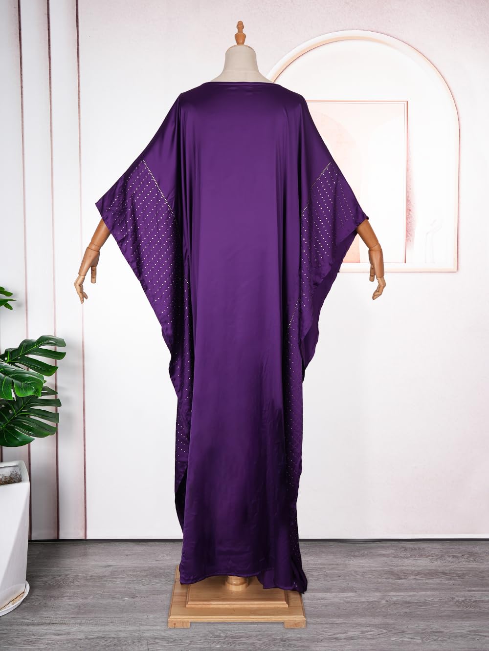 Stylish African Beaded Rhinestone Kaftan Maxi Dress for Women - Purple One Size | HD Quality | Perfect for Parties, Weddings & Special Occasions