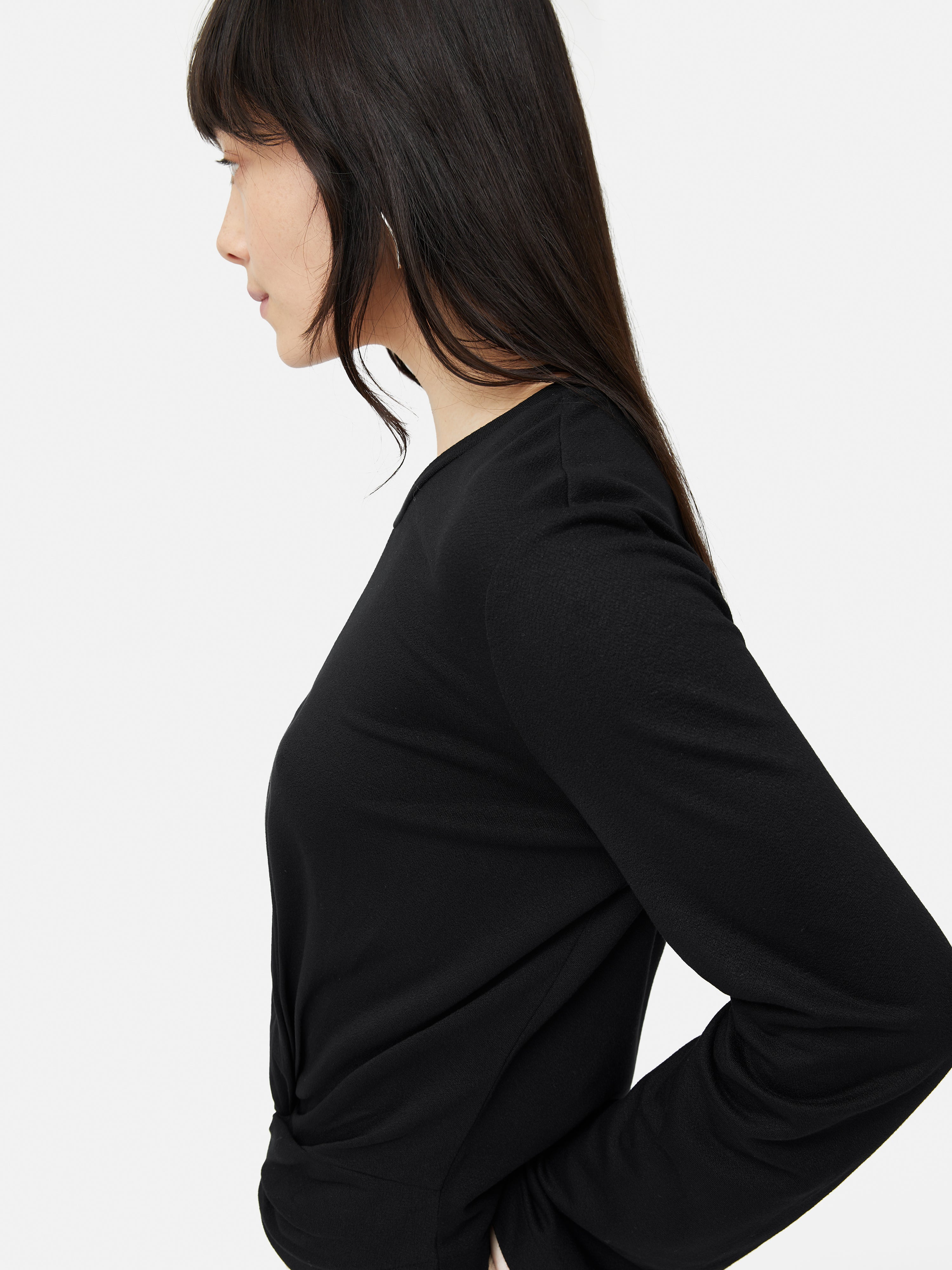 Stylish Knotted Front Long Sleeve Top for Women - Black | Casual & Office Wear | Perfect for Work, Dates & Everyday Outfits
