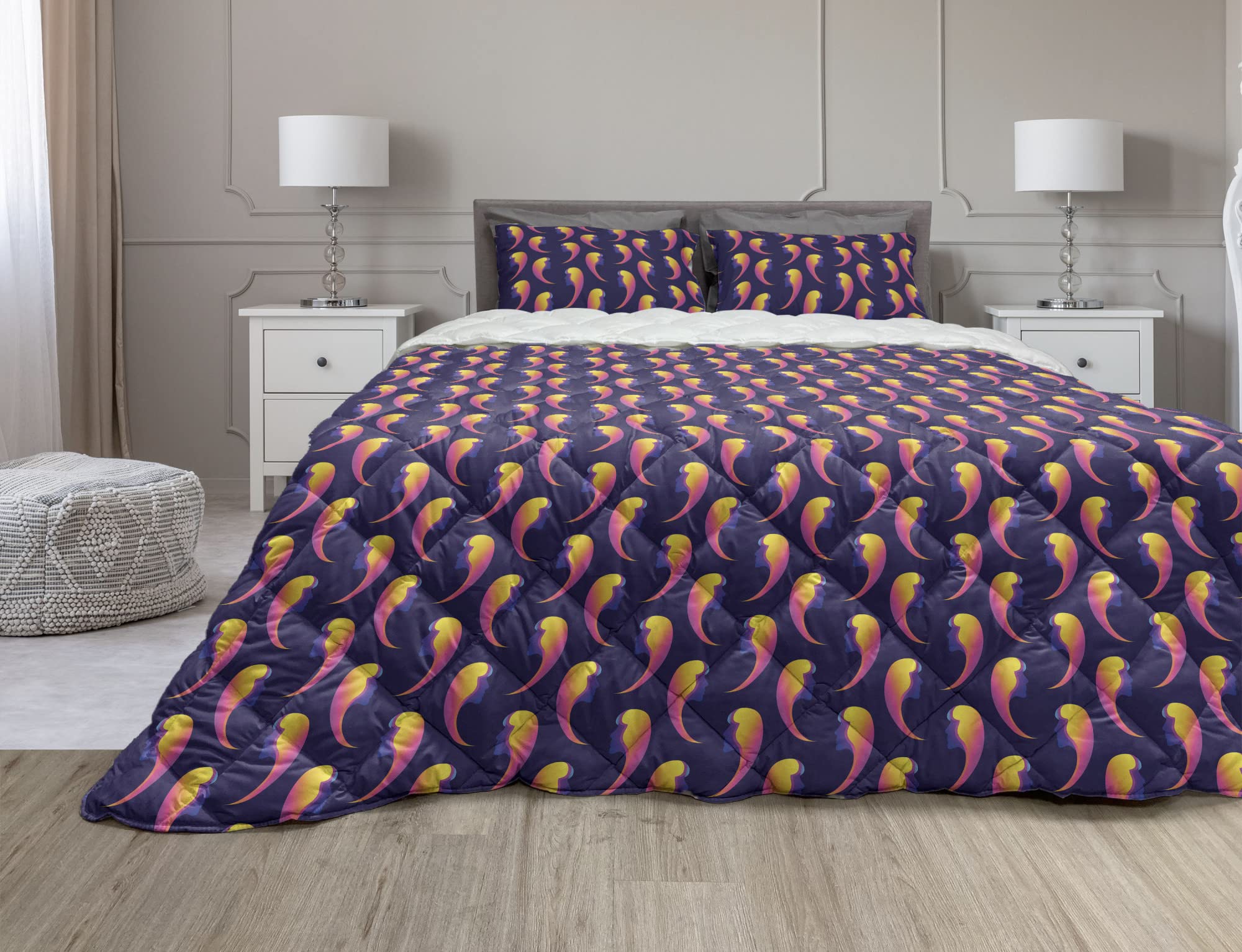 Ambesonne Retro Comforter & Sham Bedding Set - Romantic Gradient Tone Feminine Portrait Silhouettes, 2-Piece Microfiber Duvet Set (Twin XL, Dark Purple/Orange/Pink) for Cozy Bedroom Decor & Gift Ideas