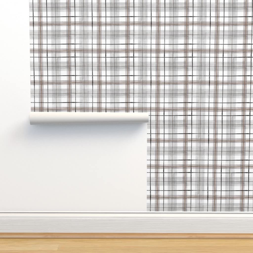Removable Wallpaper 12ft x 2ft - Gray White Tartan Plaid Neutral Light Gender-Neutral Peel & Stick Wallpaper | Perfect for Bedrooms, Living Rooms, Dorm Decor & Home Office Accent Wall