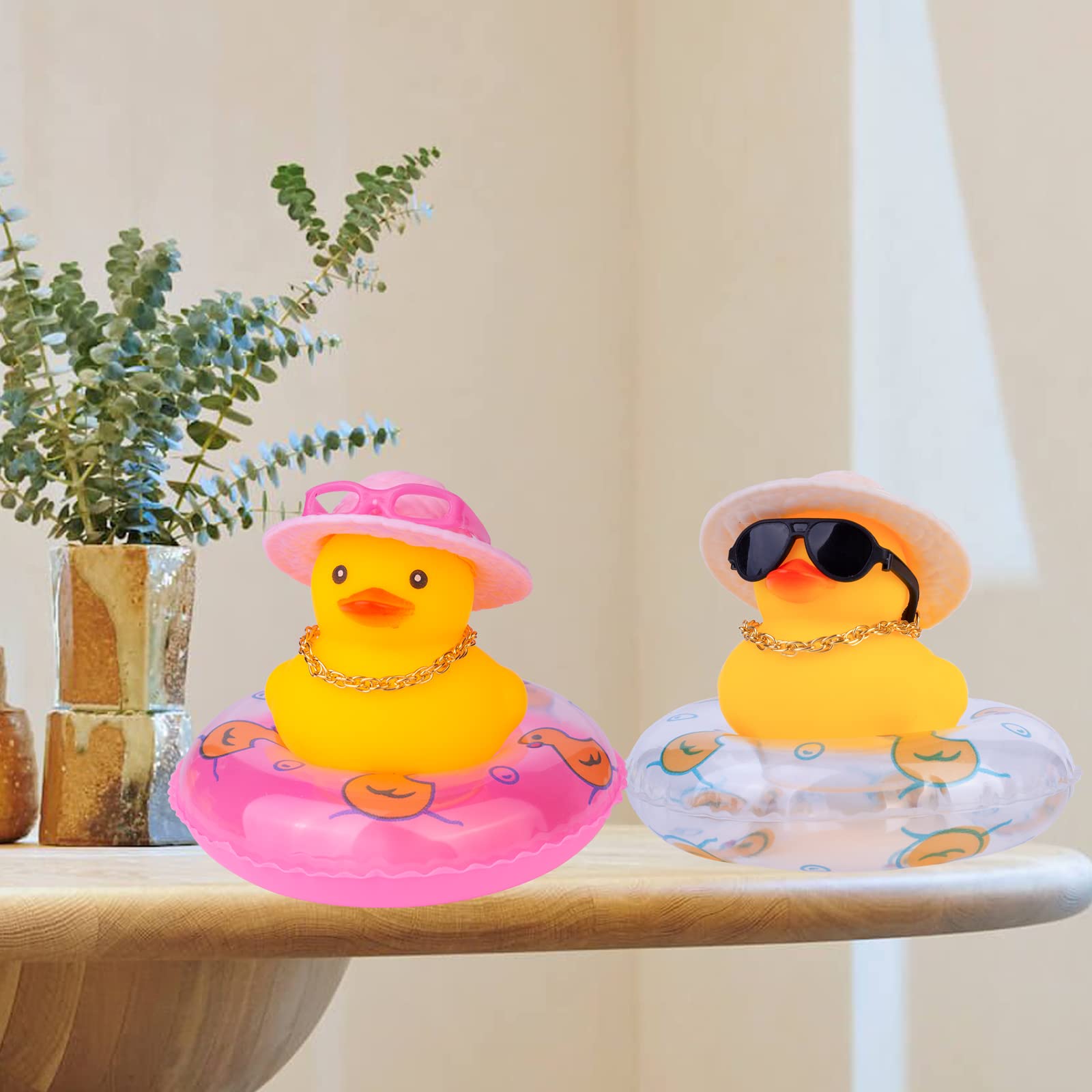 Funny Rubber Duck Car Dashboard Decorations with Mini Swim Ring, Sun Hat & Sunglasses - Cute Car Accessories for Dashboard Decoration - Perfect for Road Trips, Gifts & Adding Personality to Your Vehicle