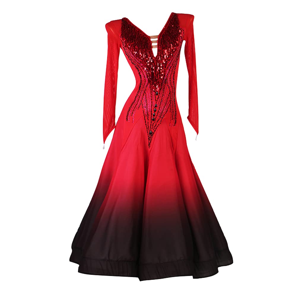 Elegant Red Sequin Ballroom Dance Dress for Women - Tango, Waltz, Standard & Smooth Competition - Perfect for Dance Performances & Social Events