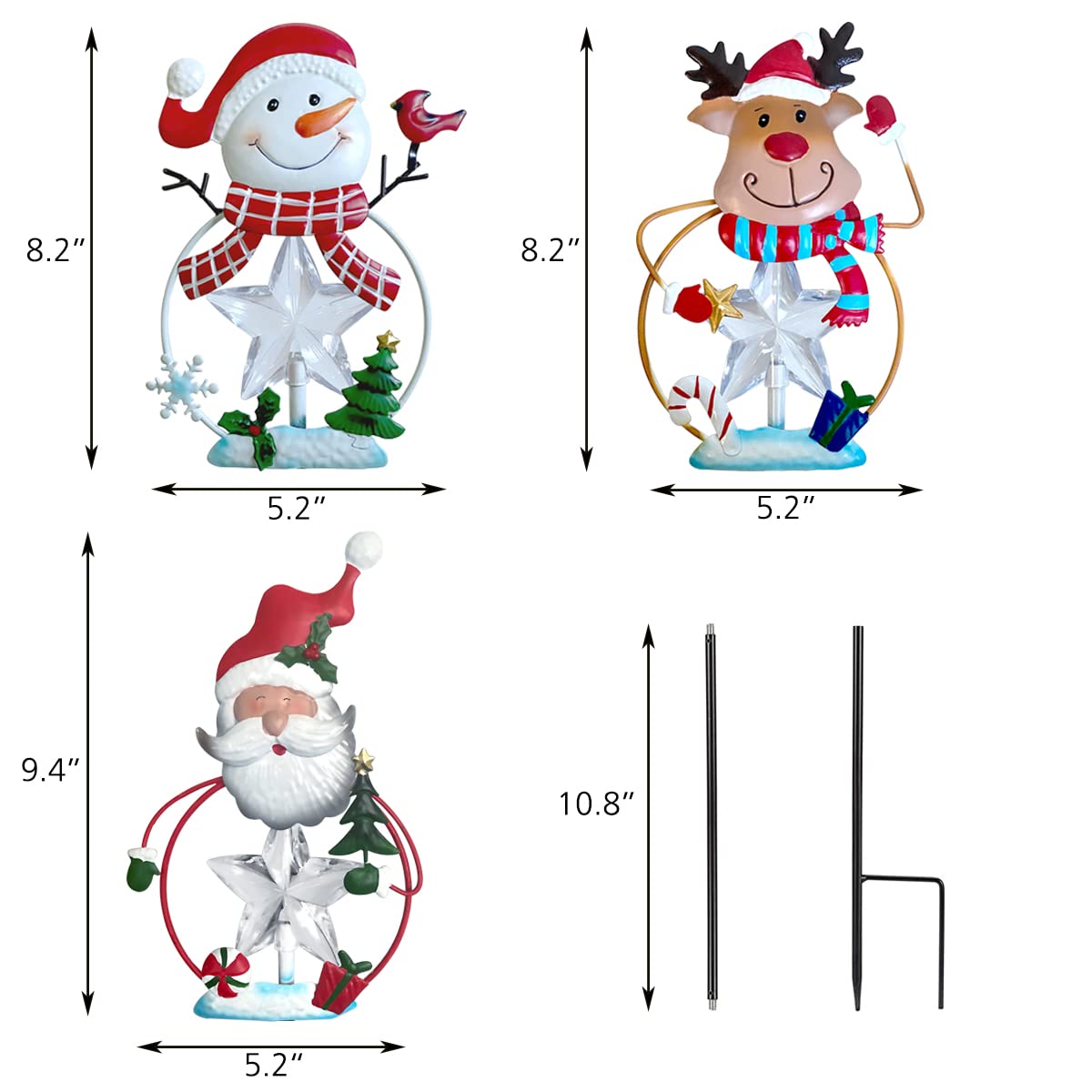3 Pack Christmas Yard Stakes - Solar Powered Outdoor Garden Decor with LED Lights (Snowman/Santa/Reindeer) - Waterproof Metal Holiday Decoration for Lawn, Pathway & Winter Landscaping | Perfect for Christmas Party, Front Yard Decor & Seasonal Festivities