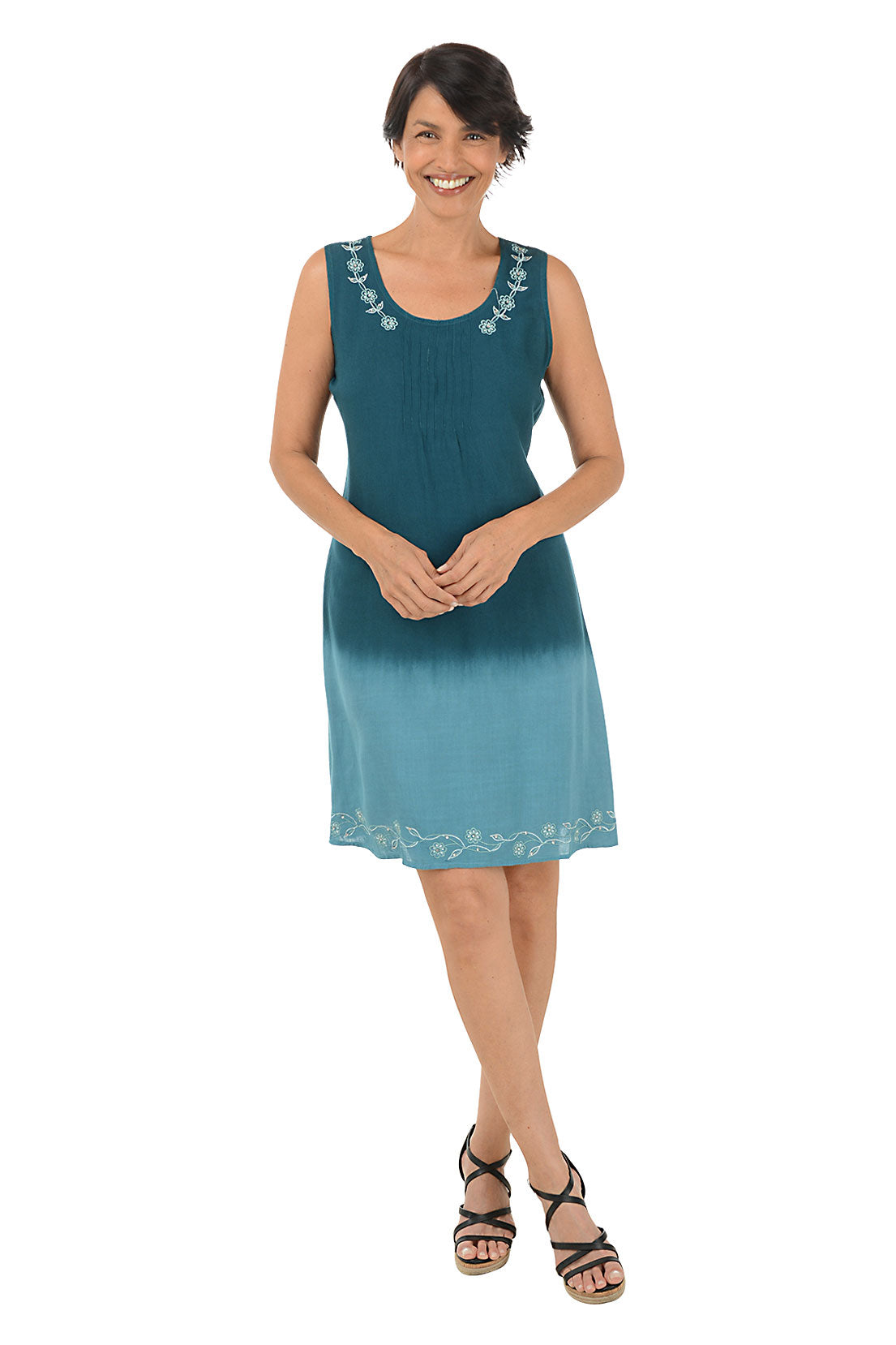 Elegant Teal Rhinestone Floral Ombre Sleeveless Party Dress for Women - Perfect for Evening Events, Weddings & Special Occasions