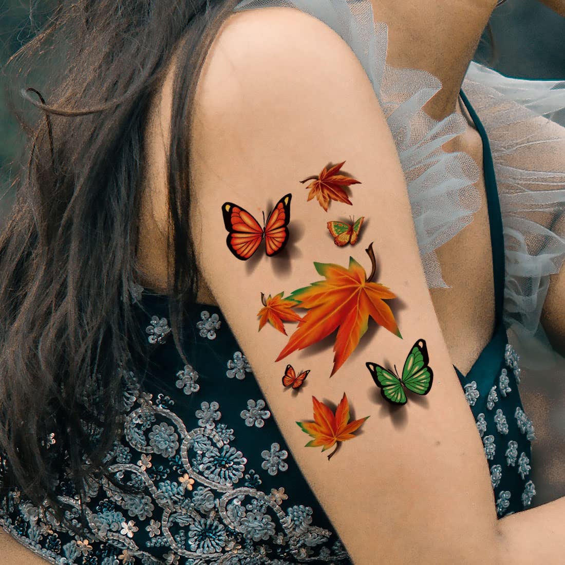 Waterproof Butterfly Leaf Temporary Tattoos for Men & Women - Long Lasting Body Art for Parties, Festivals & Beach Vacations