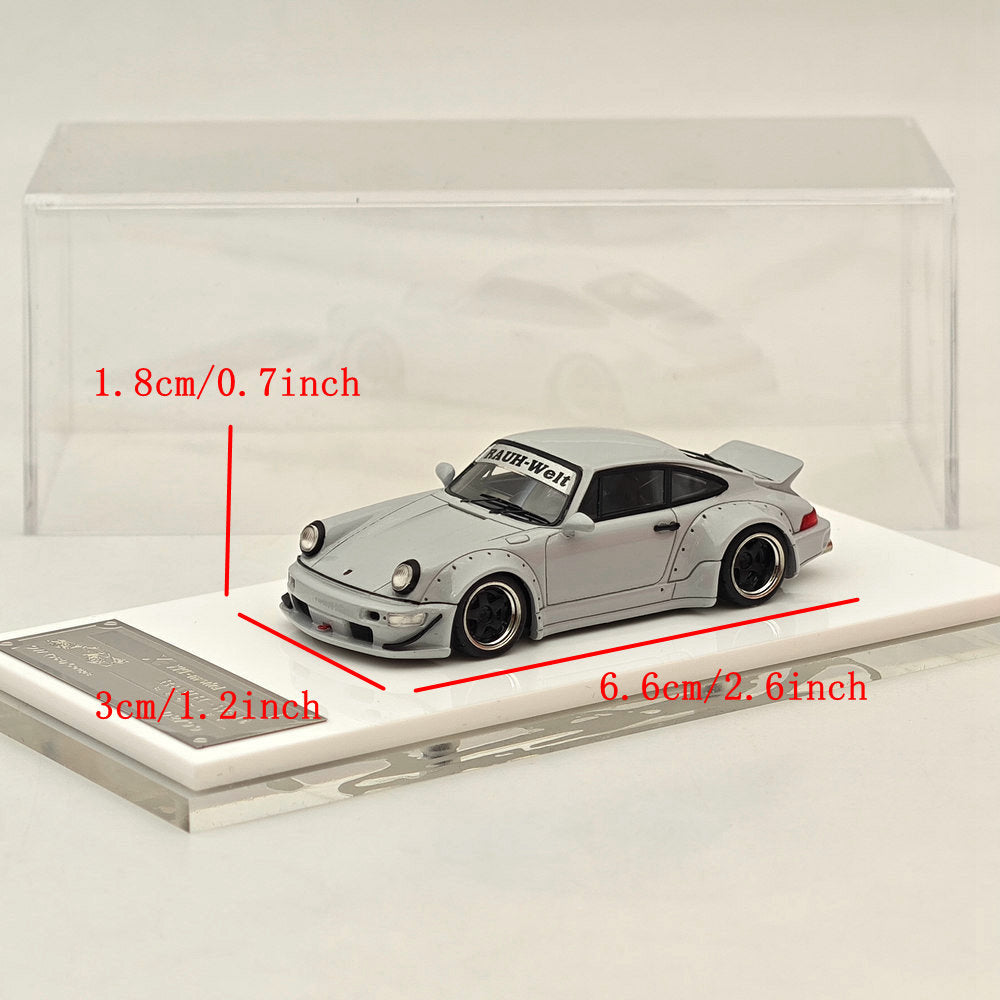 1/64 Scale Porsche 964 RWB RAUH Welt BEGRIFF Cement Gray Resin Diecast Model Car - Limited Edition Collectible Auto Gift for Car Enthusiasts & Display Showcase