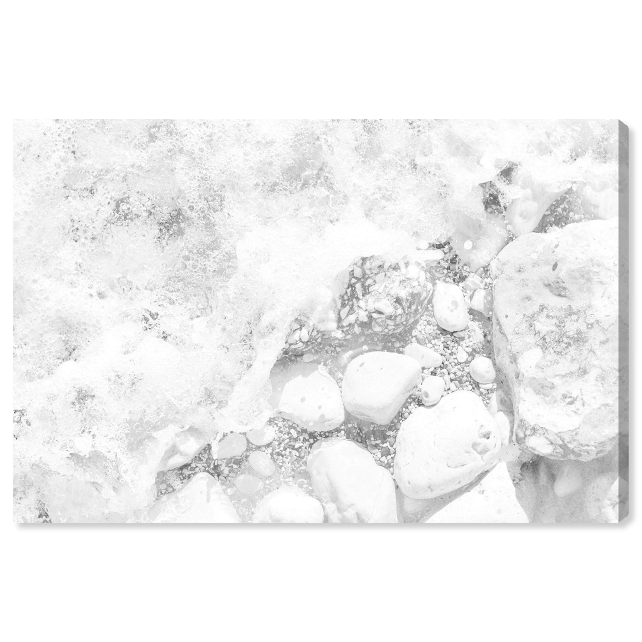 Oliver Gal Artist Co. 'Rocks On The Beach' Nature Landscape Wall Art Canvas Print - 30x20 Inches White Framed Home Decor for Living Room, Bedroom & Office