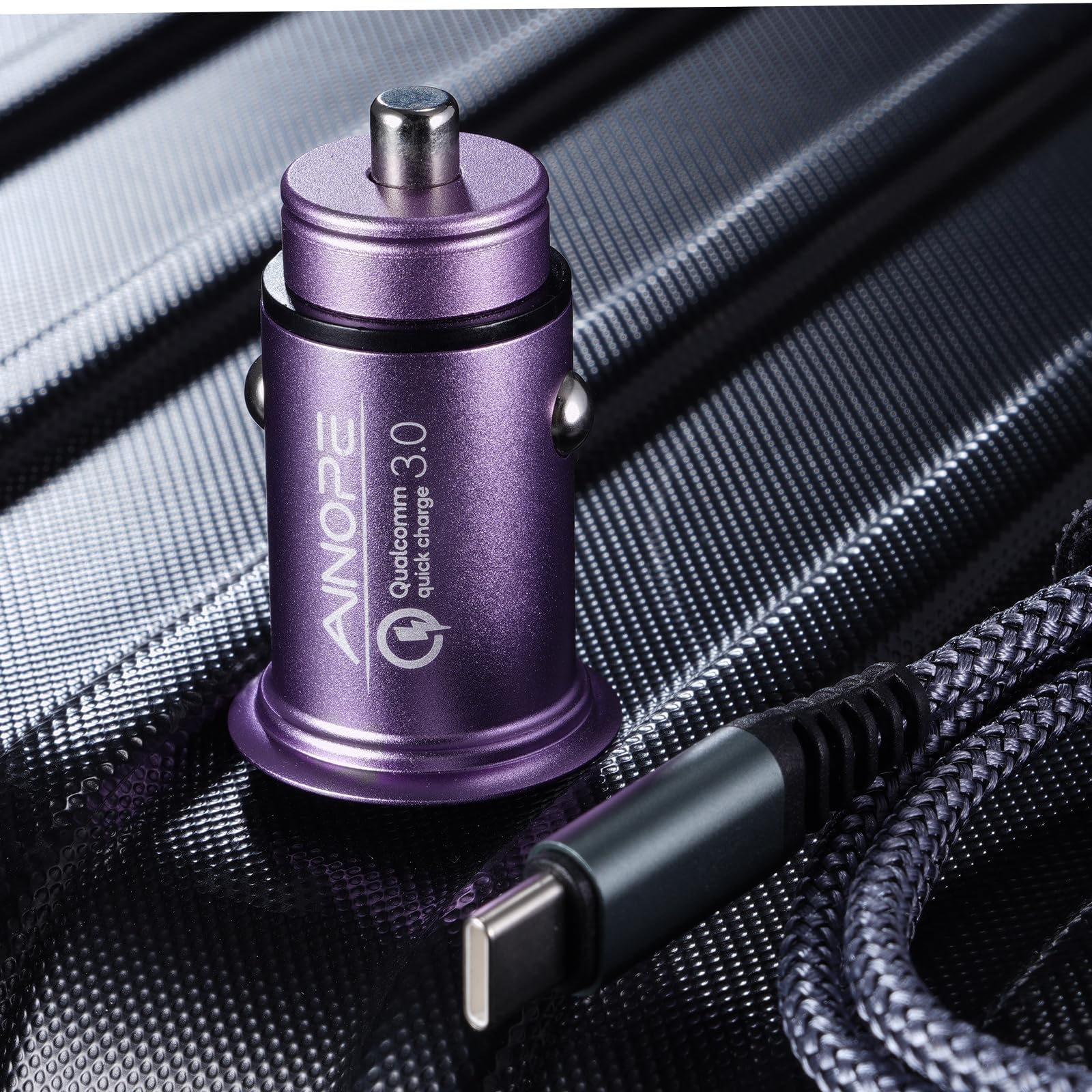 AINOPE 67.5W Dual USB C Car Charger Fast Charging - QC3.0 Cigarette Lighter Adapter for iPhone 16/15, Samsung Galaxy & Android Phones - Compact Purple Car Phone Charger | Perfect for Road Trips & Daily Commutes