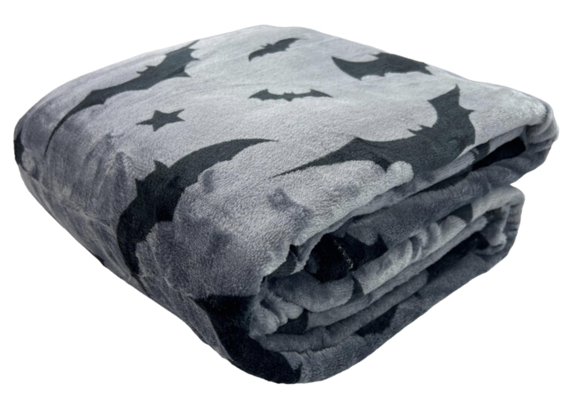 Halloween Throw Blanket - Black Bats Design on Gray Velvet Soft Fleece, Oversized 70