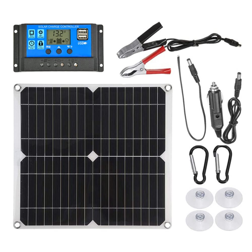 100W 18V Flexible Monocrystalline Solar Panel Kit with Car Charger & Battery Clips - Portable Power for RV, Marine, Trailer & Off-Grid Systems | Includes 30cm Cable, Carabiner & Suction Cups for Easy Installation