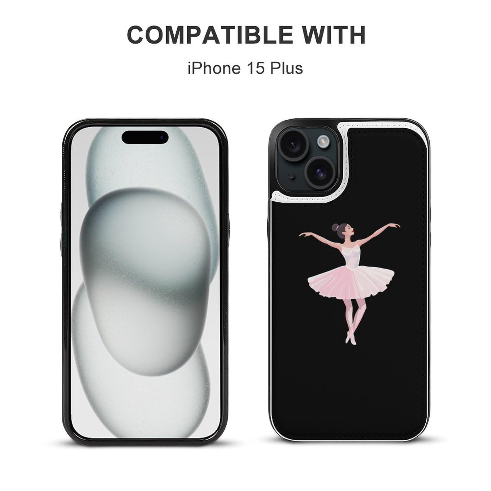 Elegant Dancing Ballerina Flip Wallet Case for iPhone 15 Plus - Cute Phone Cover with Card Holder | Perfect for Parties, Travel & Everyday Use