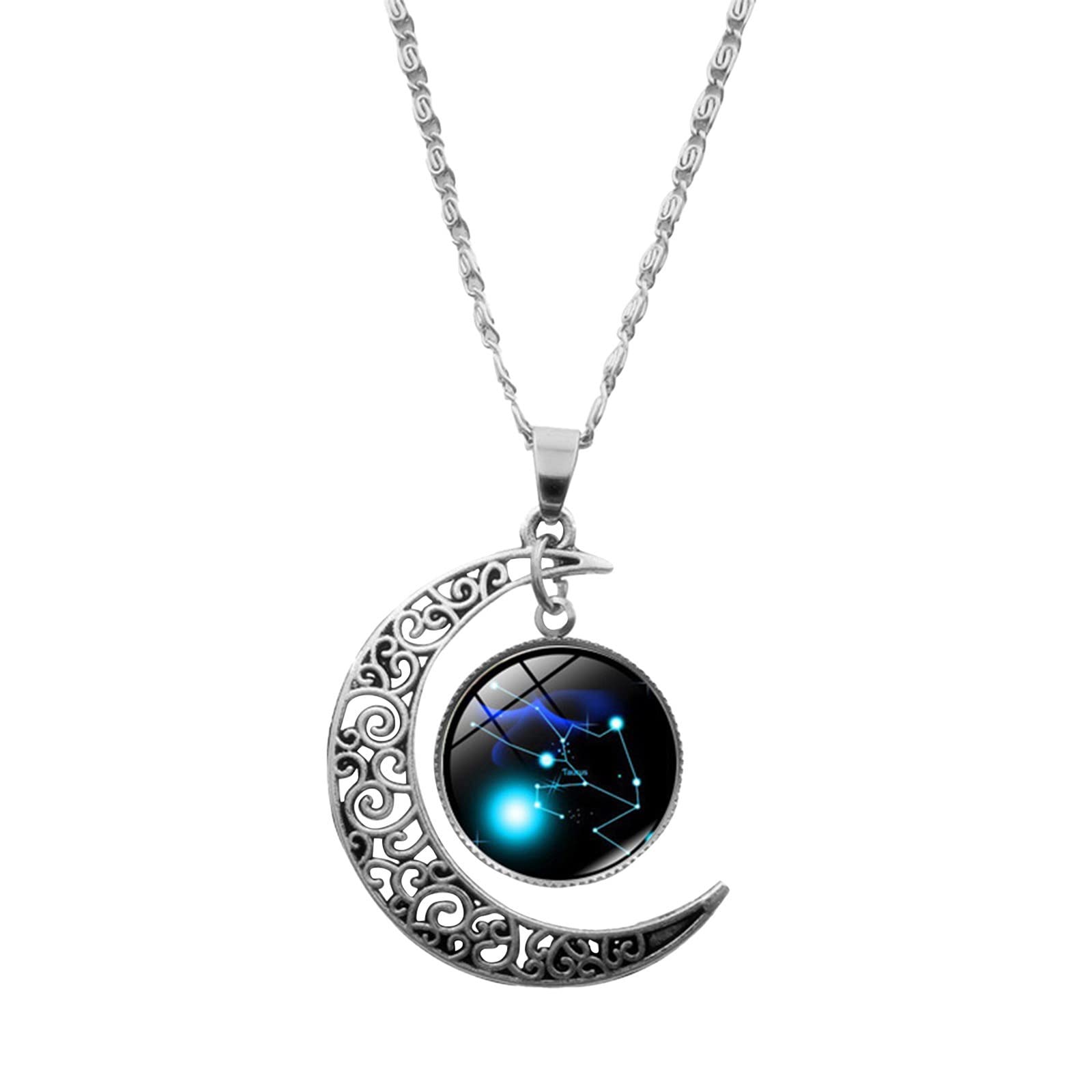 Zodiac Moon Pendant Necklace for Women - Personalized Twelve Signs Birthstone Jewelry, Birthday Gift for Mom, Sister & Loved Ones | Perfect for Everyday Wear, Special Occasions & Gift Giving