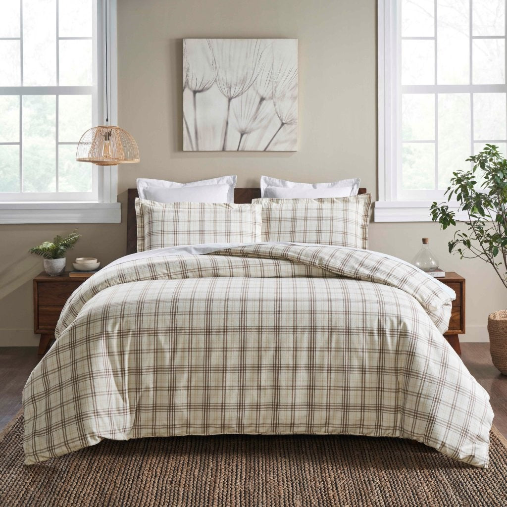 Soft Plaid Flannel Cotton Duvet Cover Set - Classic Farmhouse Style for Cozy Bedroom Decor | Perfect for Winter, Guest Rooms & Rustic Home Styling