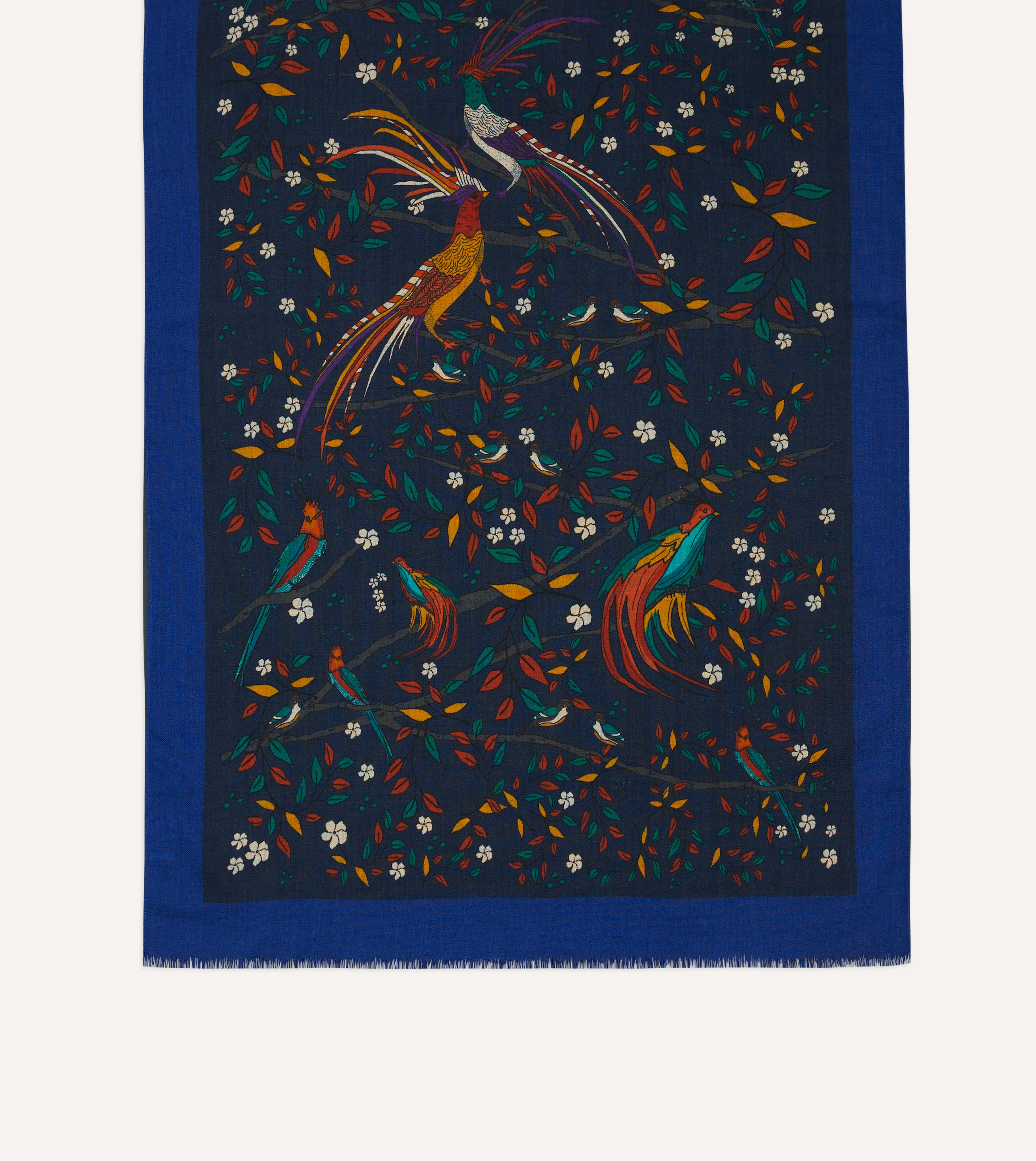 Stylish Navy Blue Birds of Paradise Print Wool Scarf - Warm Winter Fashion Accessory for Women - Perfect for Office, Travel & Outdoor Activities