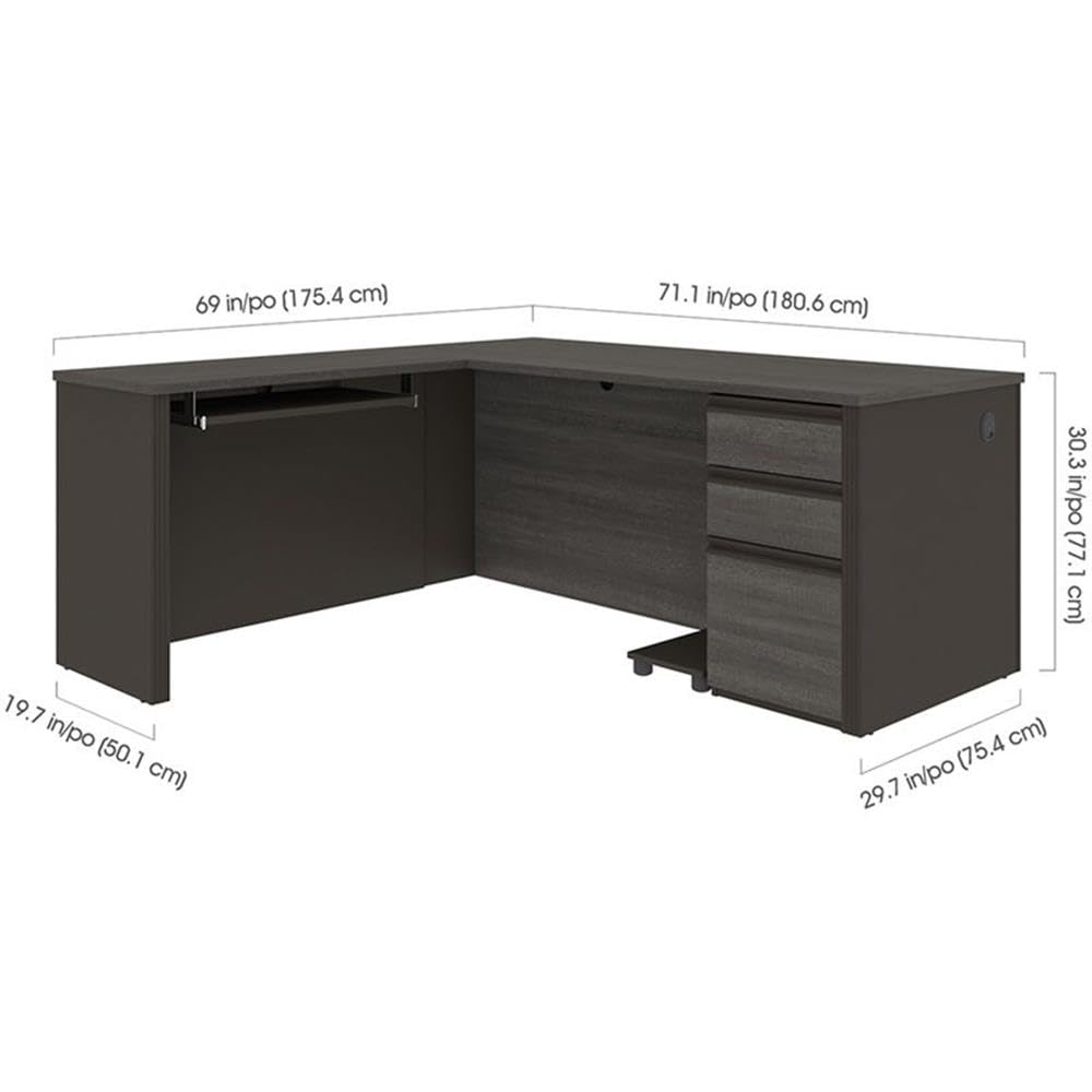 Atlin Designs 4-Piece L-Shaped Computer Desk in Bark Gray & Slate - Home Office Workstation for Gaming, Study & Remote Work