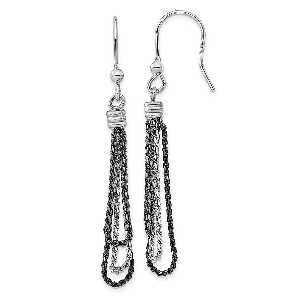 925 Sterling Silver & Black Chain Drop Dangle Chandelier Earrings for Women - Elegant Fine Jewelry Gift for Her - Perfect for Parties, Weddings & Special Occasions