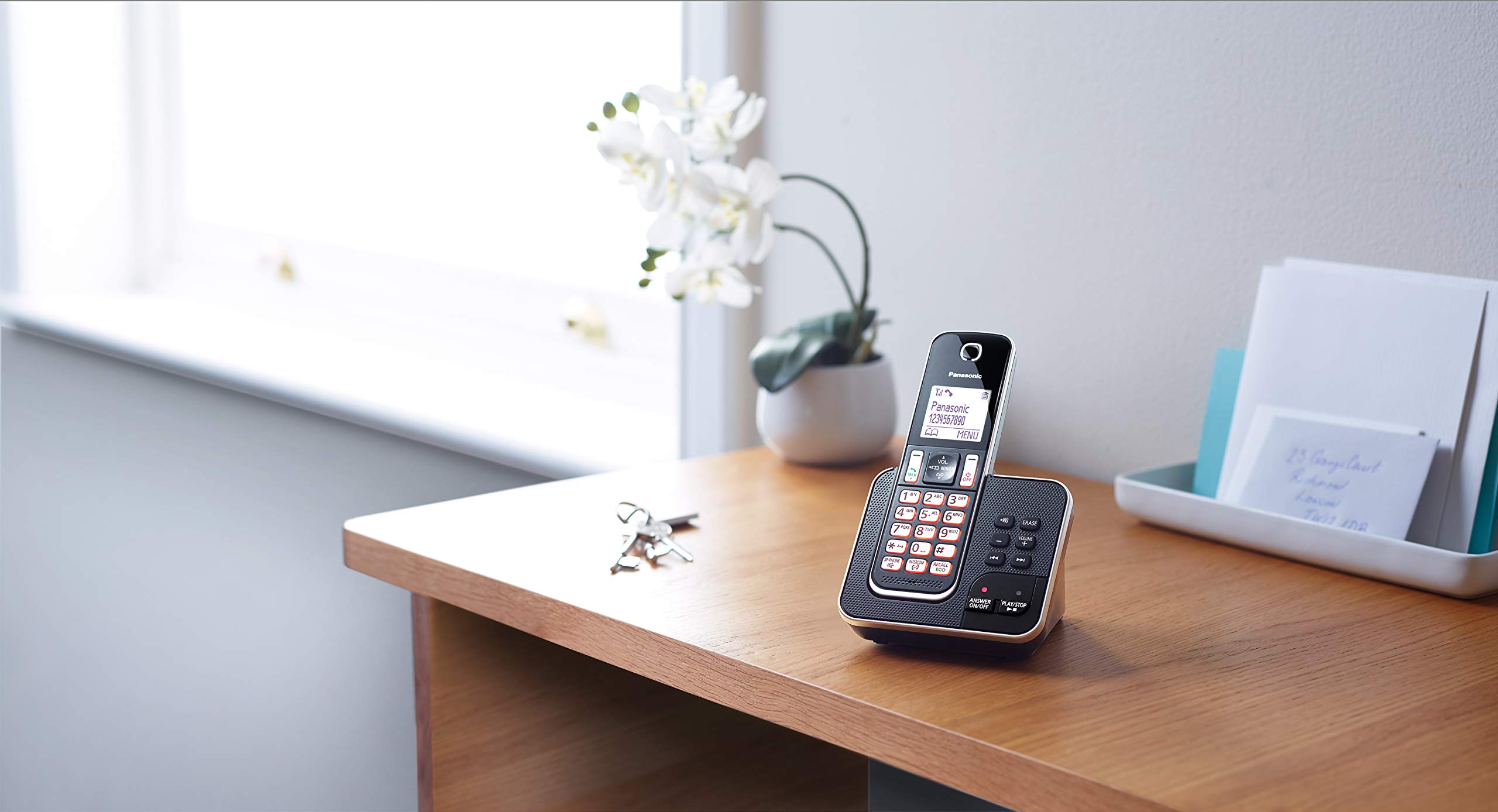Panasonic KX-TGD323 Cordless Phone System - 3 Handsets with Call Blocking & Digital Answering Machine, Black & Silver - Ideal for Home & Office Use