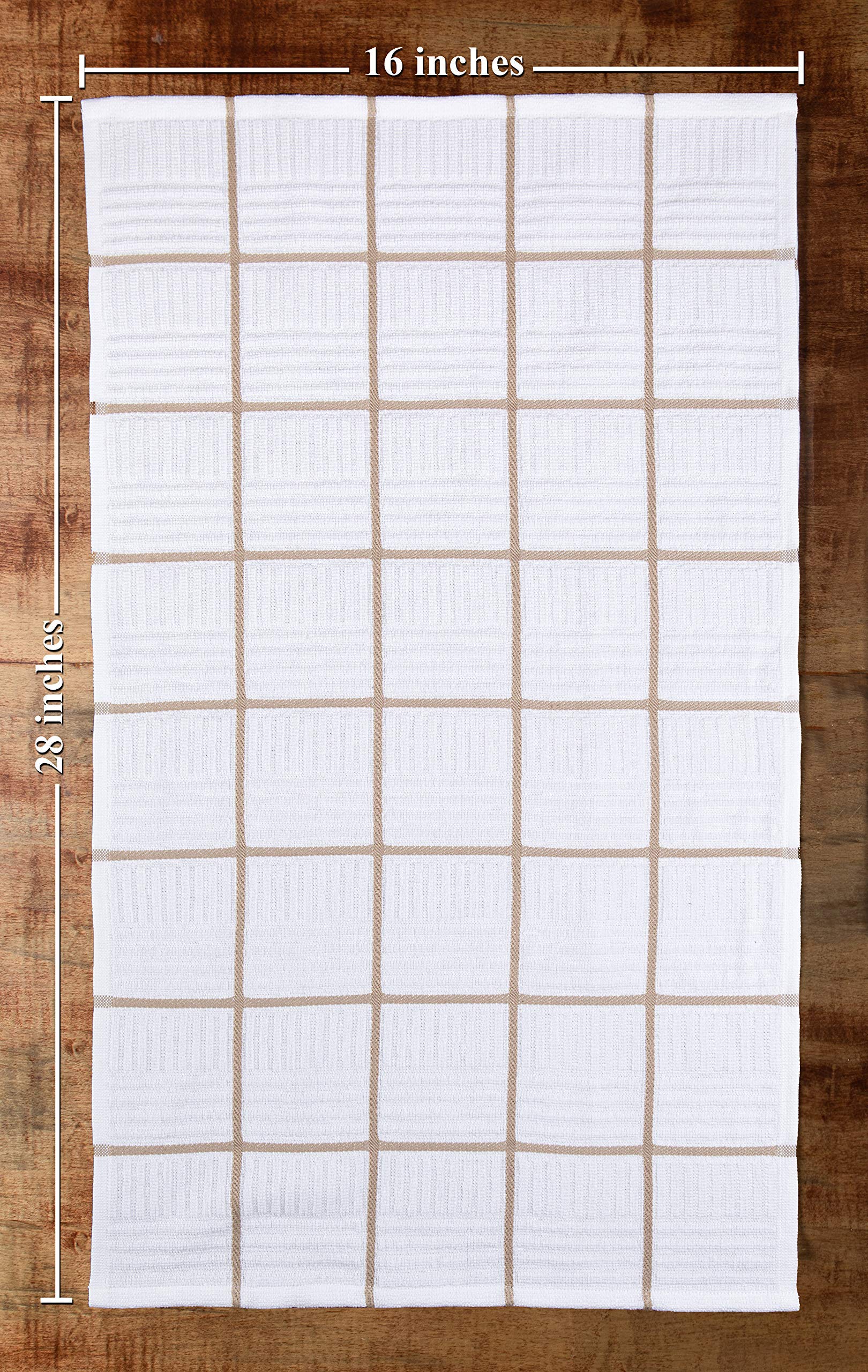 Premium 100% Cotton Kitchen Dish Towels Set of 4 - Absorbent & Reusable Tan & White Hand Towels, Tea Towels & Cleaning Cloths (28