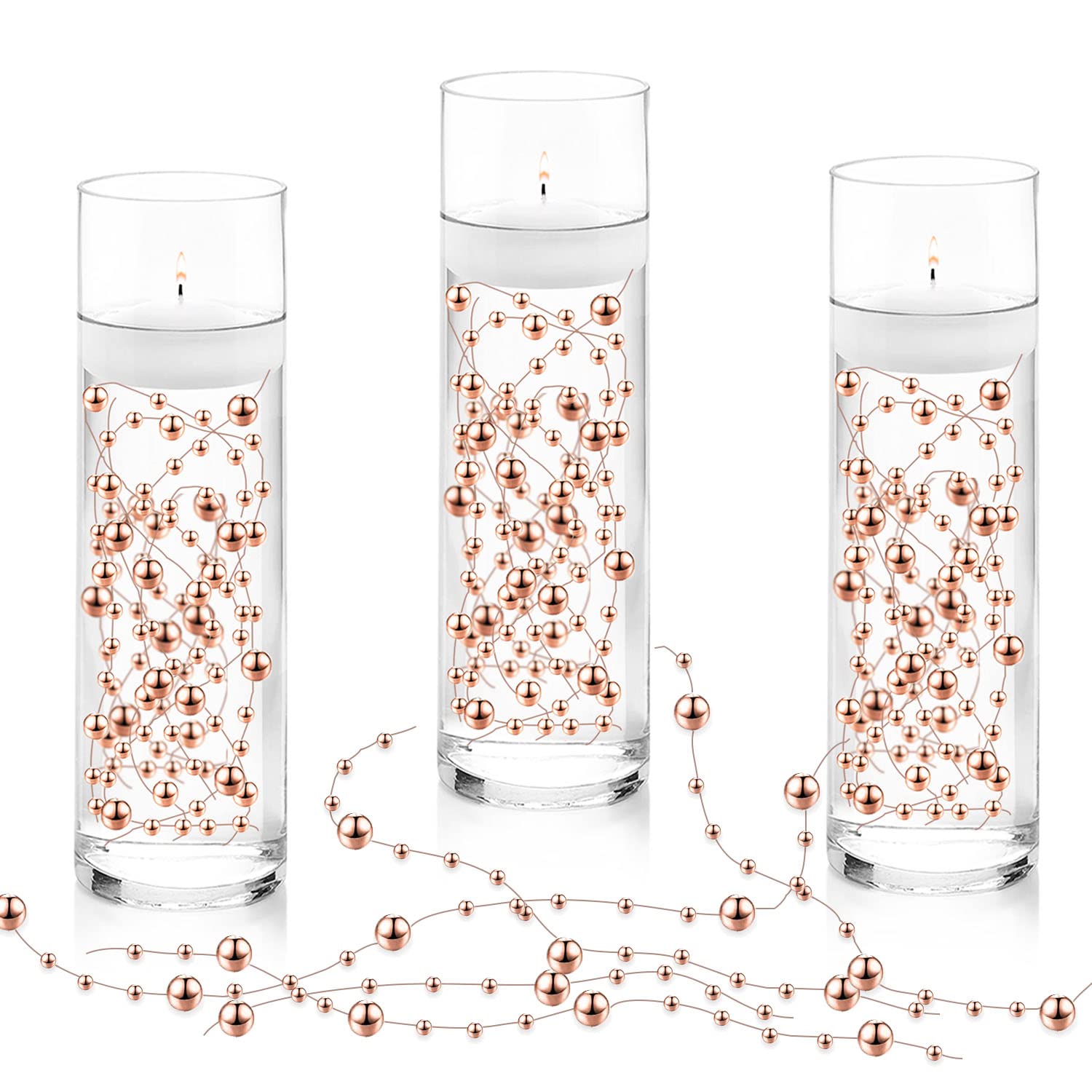 50 Pcs 13-inch Rose Gold Faux Pearl String Vase Fillers - Elegant Table Centerpiece Decor for Weddings, Parties, Dining & Floating Candles | Perfect for Wedding Centerpieces, Dinner Table Decor & Event Styling