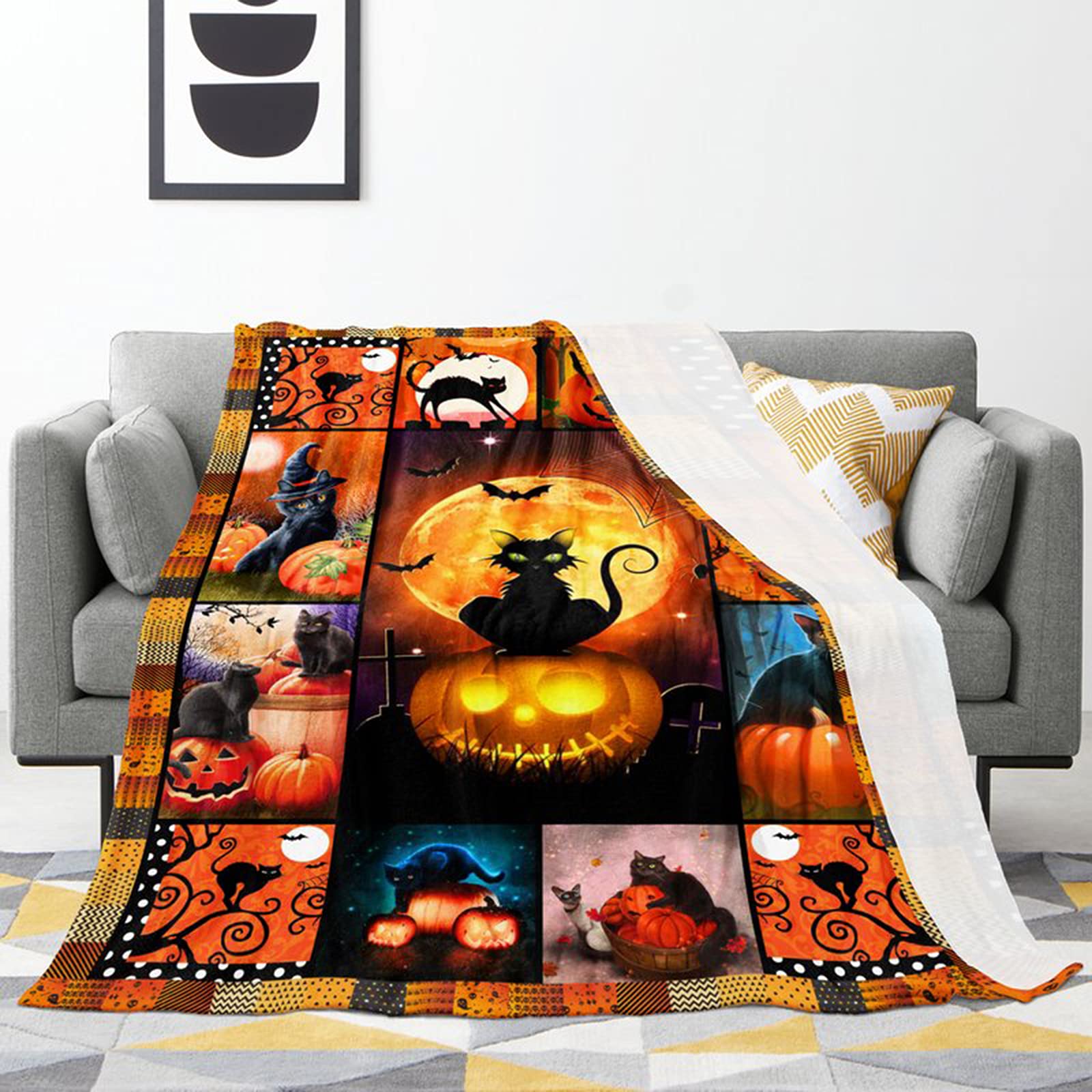 Halloween Throw Blanket - Super Soft Black Cat Design for Bedroom, Living Room, Couch & Sofa | Funny Halloween Decorations & Cozy Gift Idea | Perfect for Halloween Parties, Movie Nights & Seasonal Home Decor