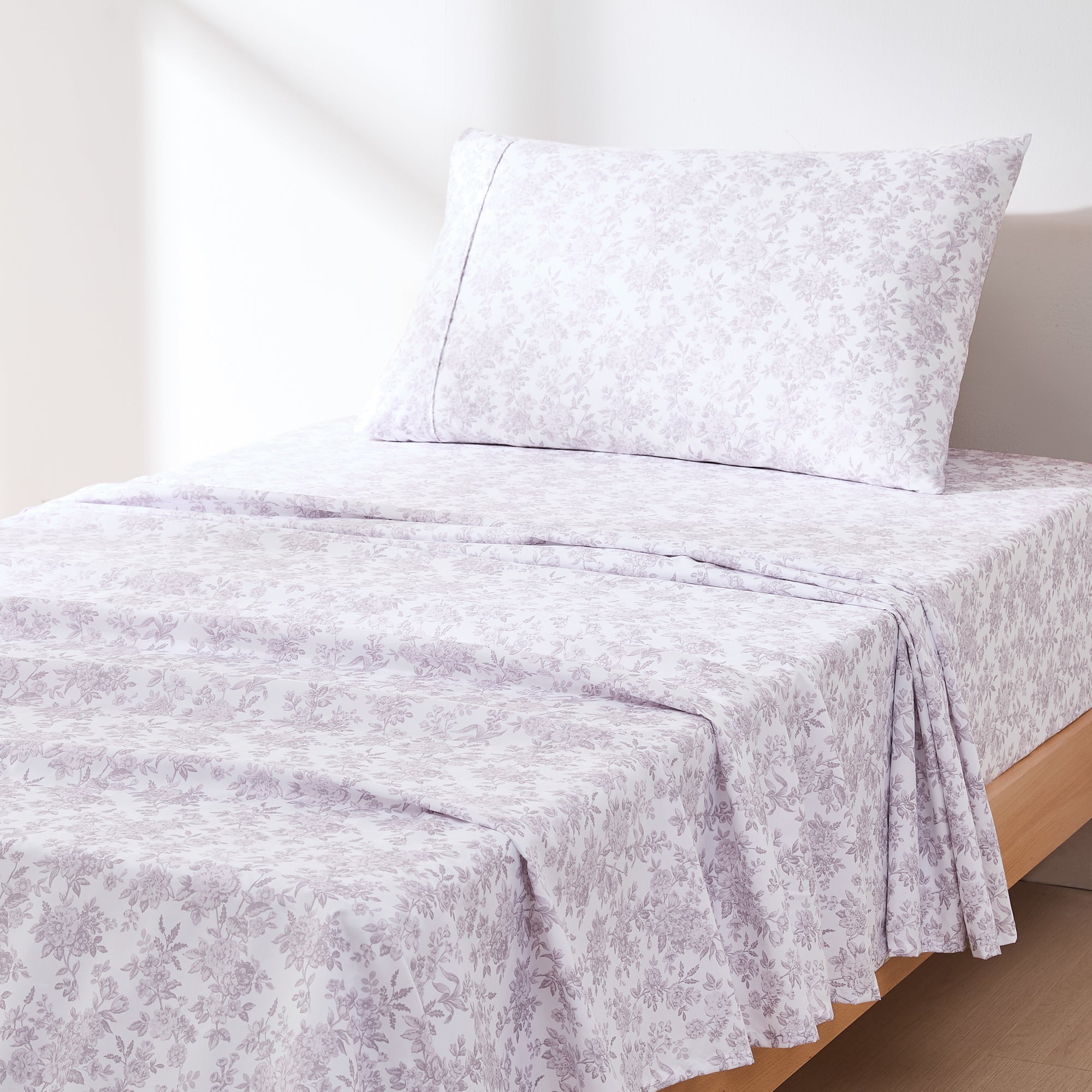 Premium Peony Floral Toile Sheet Set - 100% Cotton Luxury Bedding for Master Bedroom & Guest Room - Soft Breathable Sheets for All Seasons