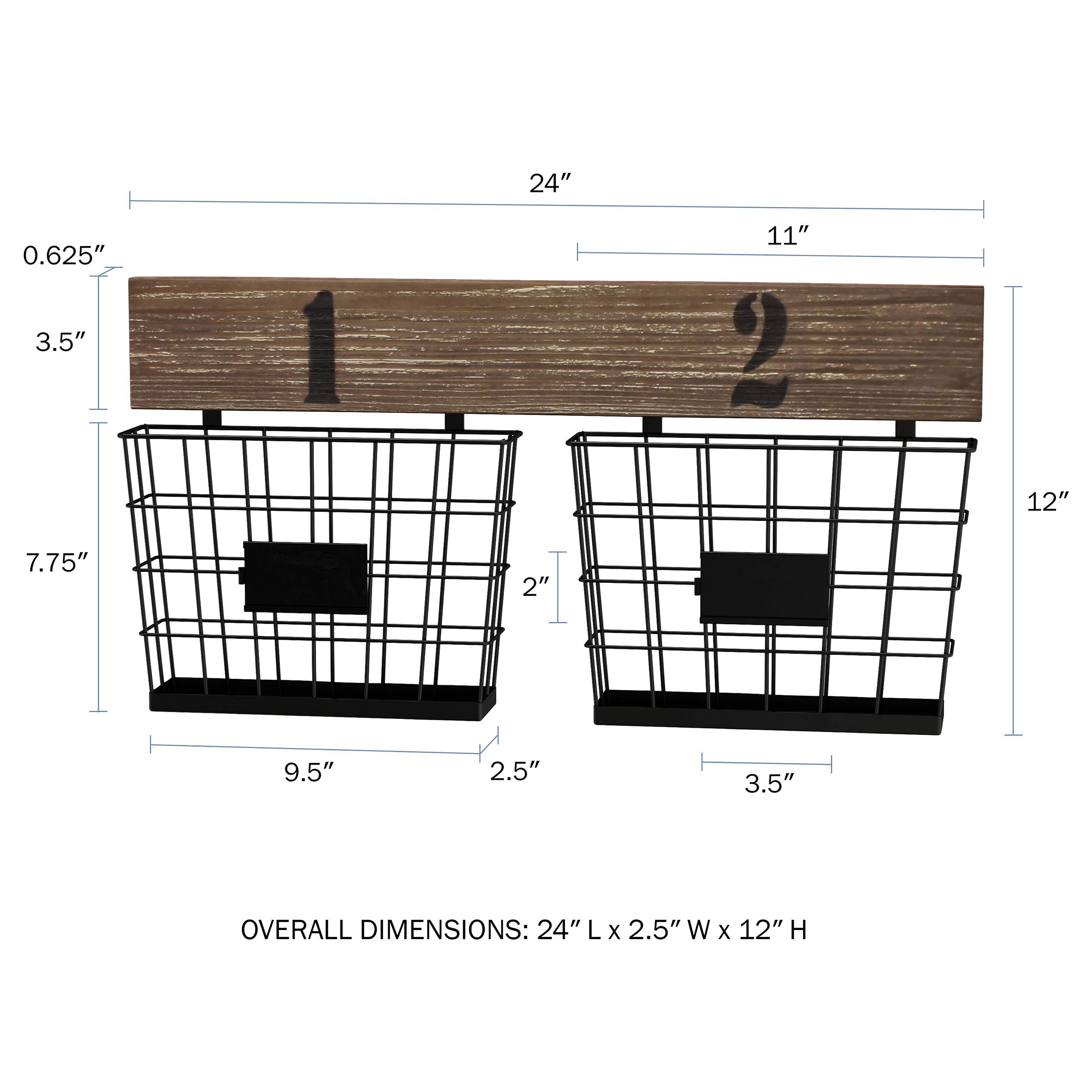Rustic Wall Mount Double Wire Basket Organizer - Multi-Use Storage Bin for Entryway, Office & Home Decor by Lavish Home | Perfect for Organizing Keys, Mail & Small Items in Kitchen, Bathroom or Bedroom