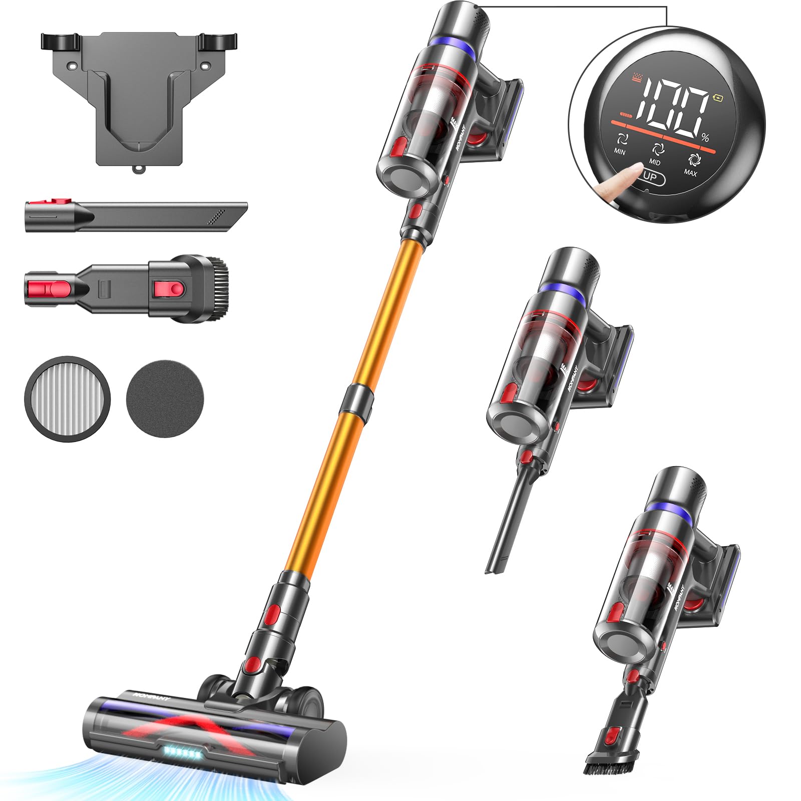 2024 Upgraded Cordless Vacuum Cleaner - 500W/40Kpa Powerful Stick Vacuum with Touch Screen, 60 Min Runtime, Anti-Tangle Technology for Pet Hair, Carpet & Hardwood Floors - Perfect for Quick Home Cleaning & Pet Owners