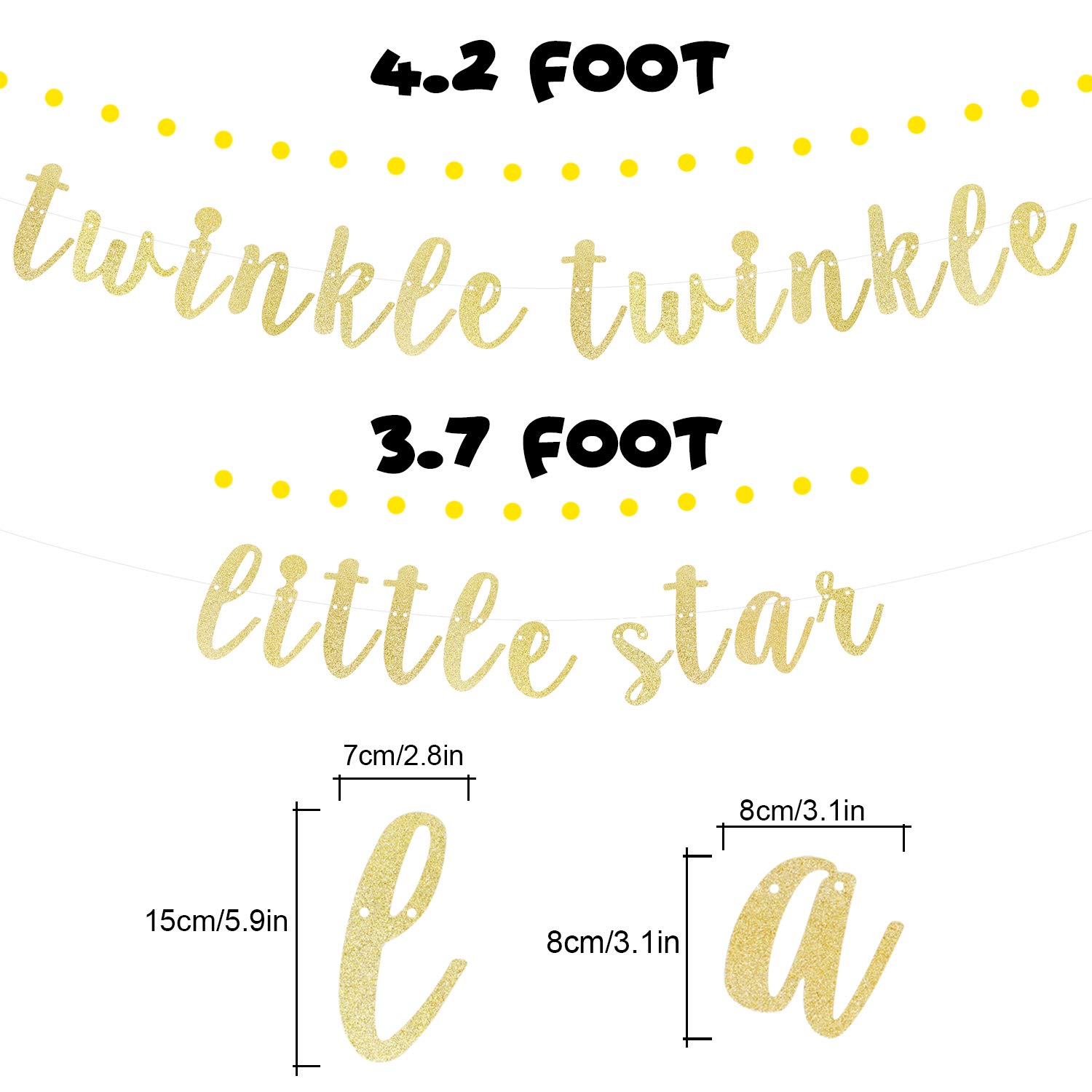 LINGTEER Twinkle Twinkle Little Star Gold Glitter Bunting Banner - Baby Shower Decorations, First Birthday Party Supplies, Nursery Wall Decor, Gender Reveal & Newborn Celebration Backdrop